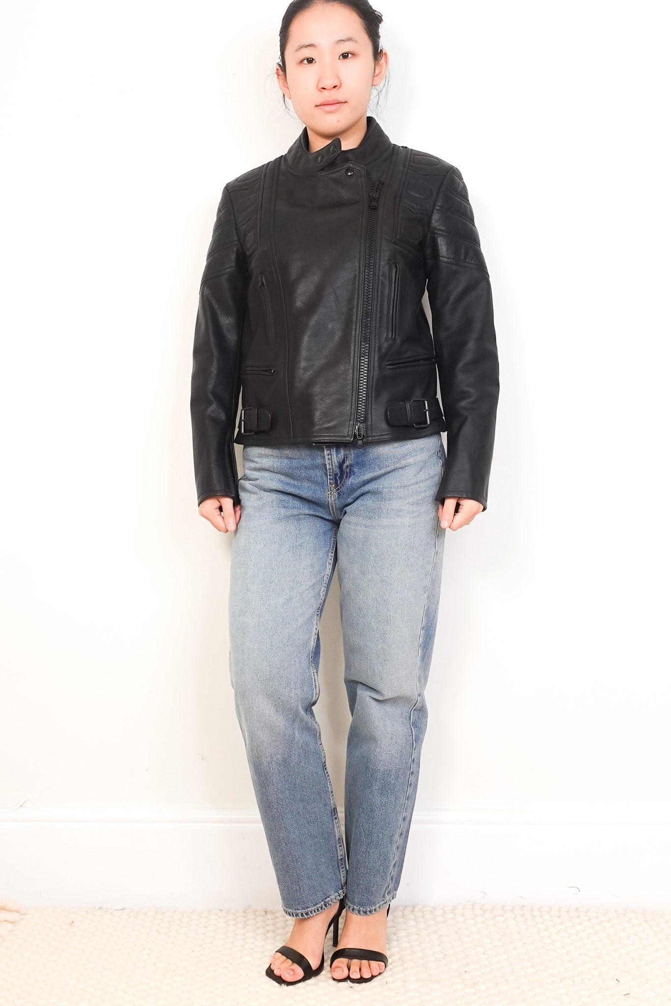 Raey Black Belted Zip Up Leather Moto Jacket RRP £700 | Authentic Preloved