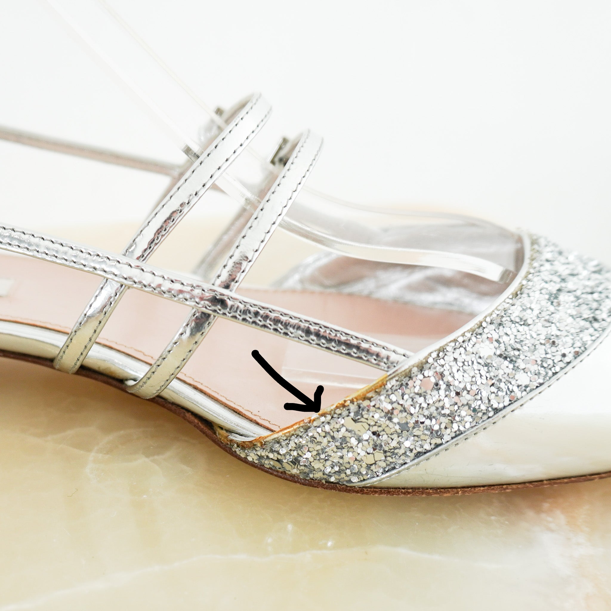 Miu Miu Silver Metallic and Glitter Slingback Flats (RRP £835) | Authentic Preloved
