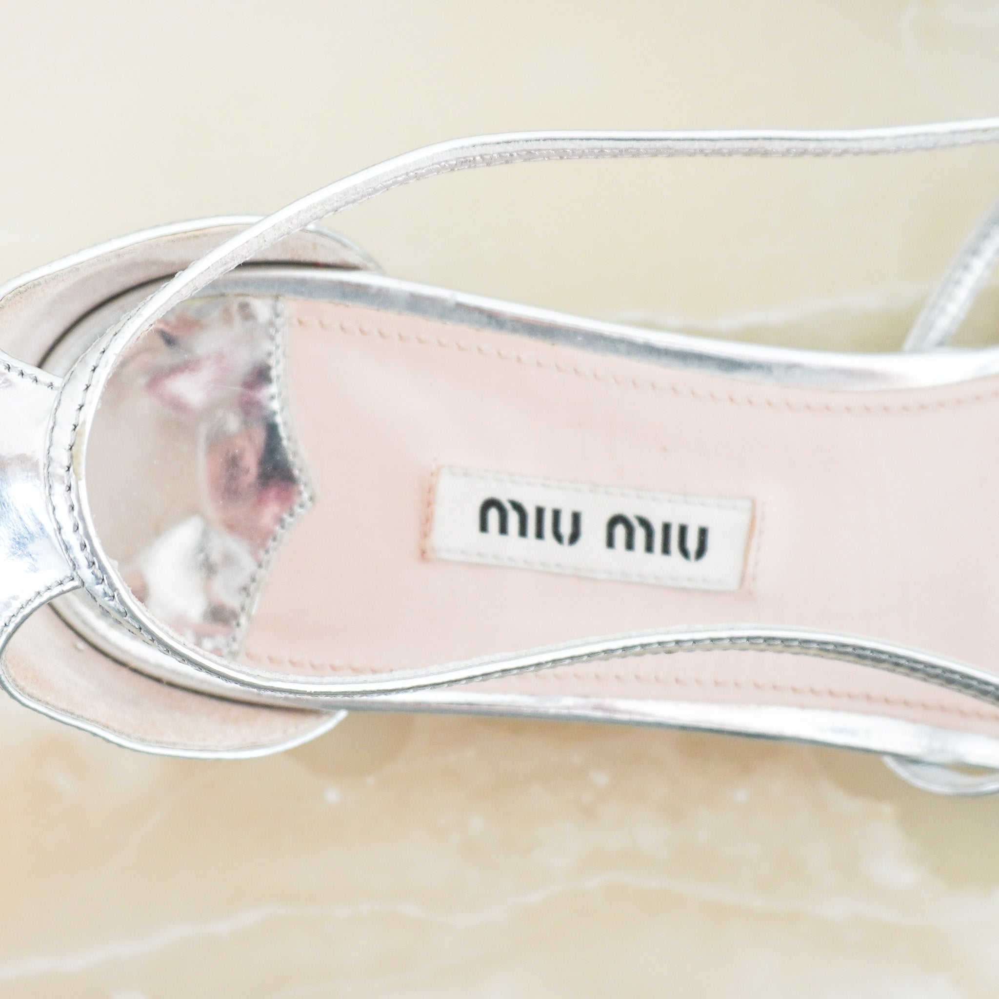 Miu Miu Silver Metallic and Glitter Slingback Flats (RRP £835) | Authentic Preloved