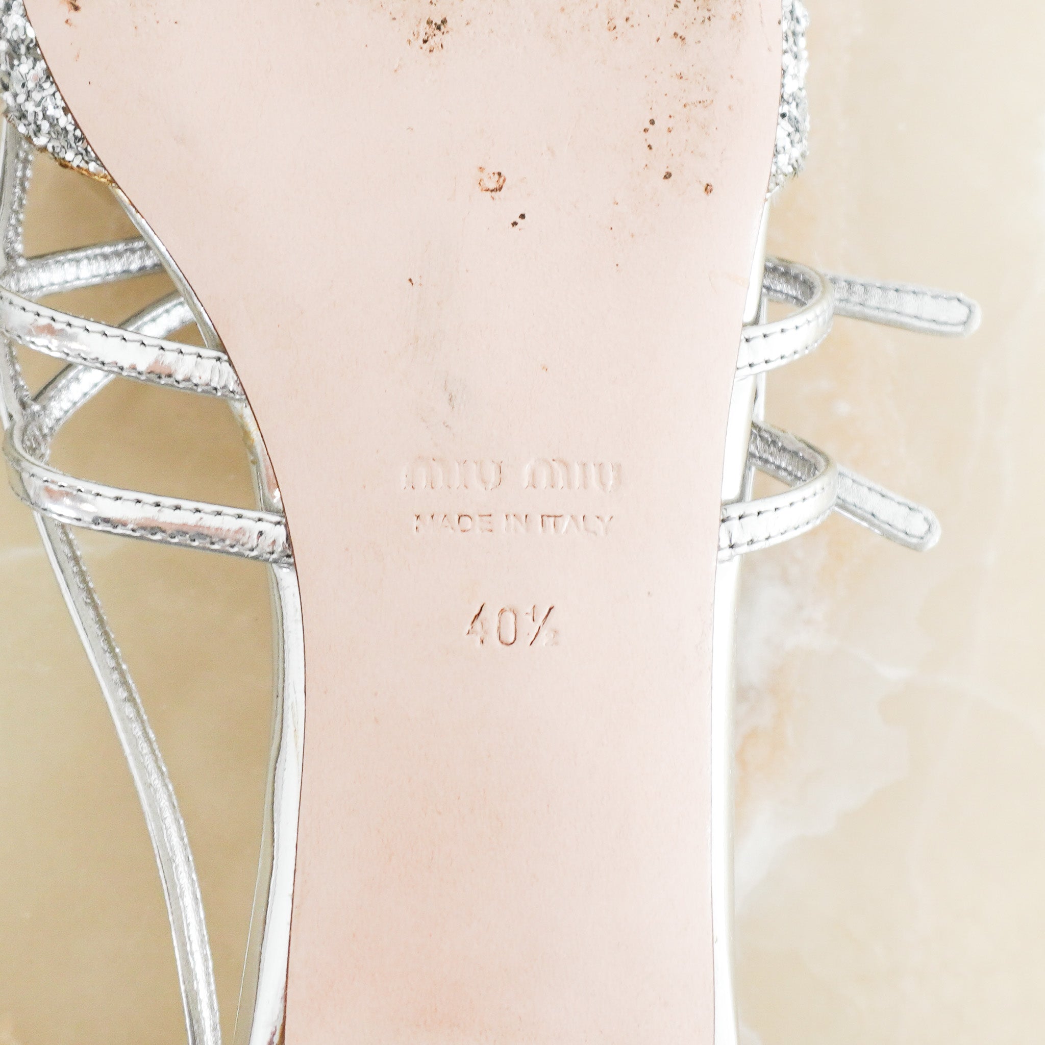 Miu Miu Silver Metallic and Glitter Slingback Flats (RRP £835) | Authentic Preloved