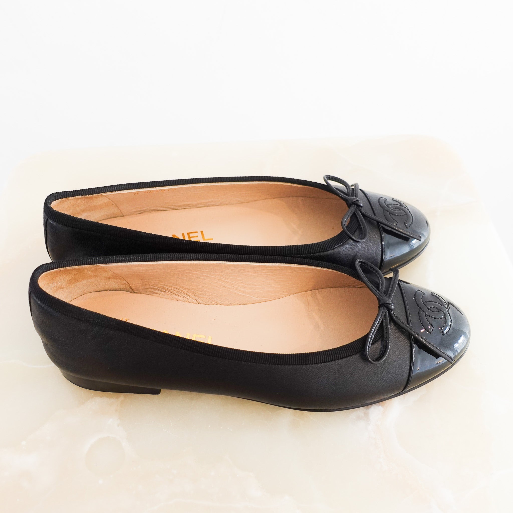 Chanel Black CC Ballet Flats with Bows RRP £1000 | Authentic Preloved - Reloved Again