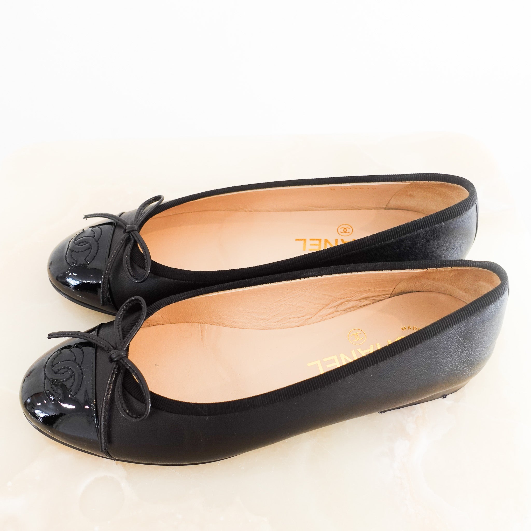 Chanel Black CC Ballet Flats with Bows RRP £1000 | Authentic Preloved - Reloved Again