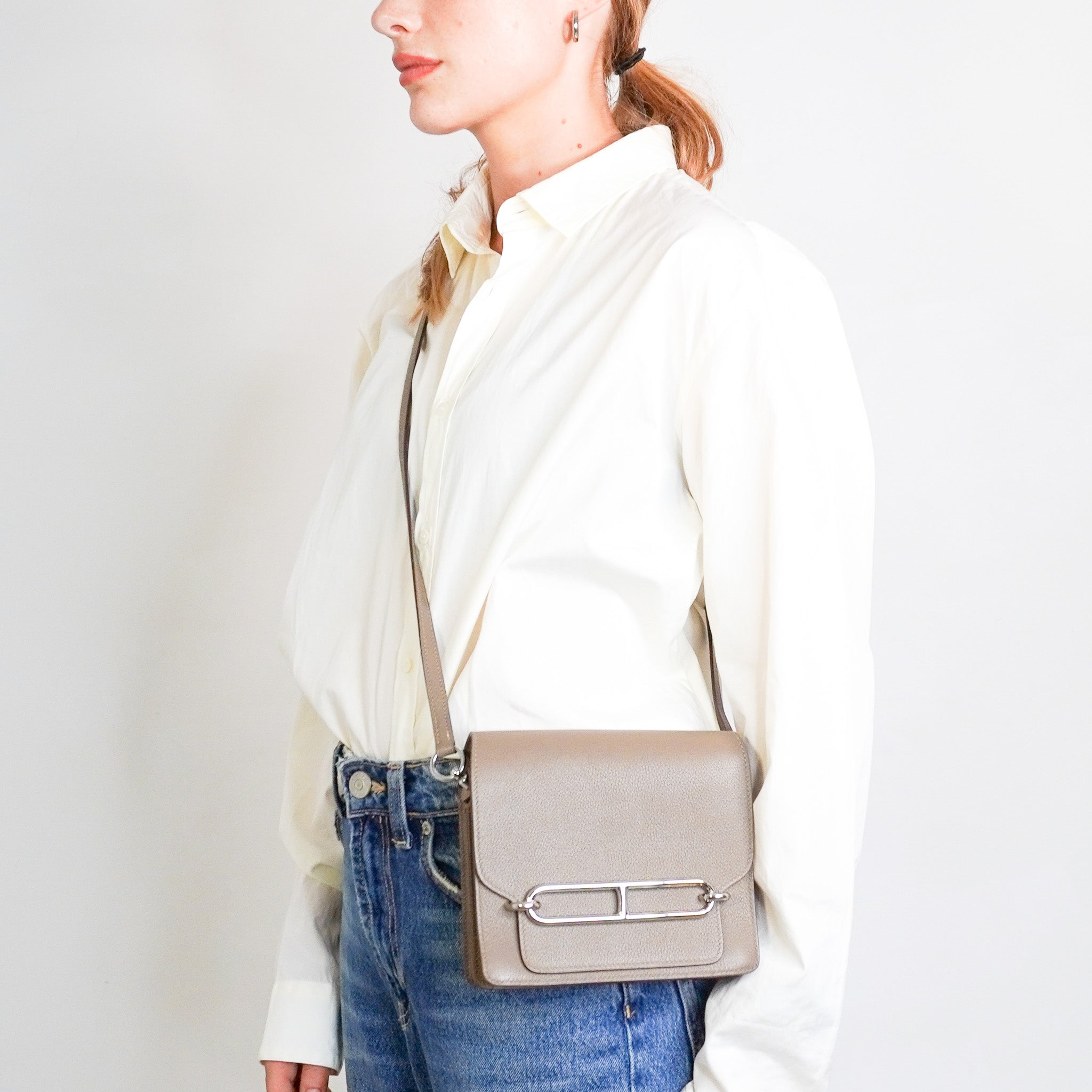 Hermès Mini Roulis 18 Bag in Etoupe with Palladium Hardware RRP £6340 | Authentic Preloved