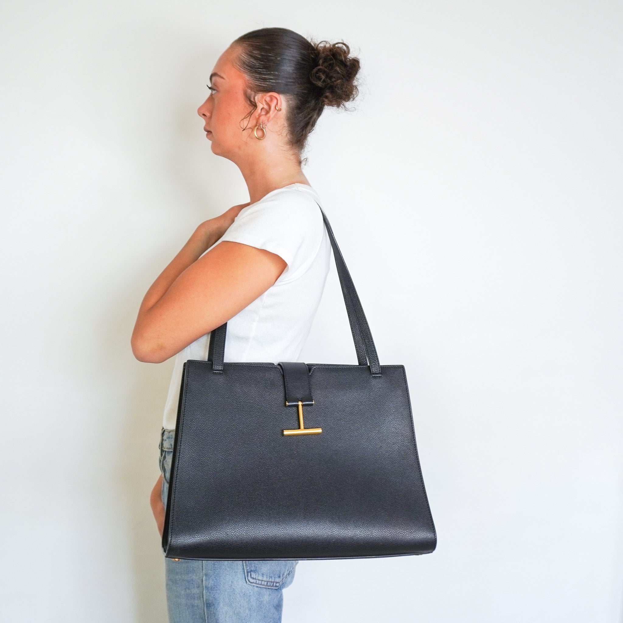 Tom Ford Medium Audrey T - Buckle Tote Bag in Black (RRP £1800) | Authentic Preloved - Reloved Again