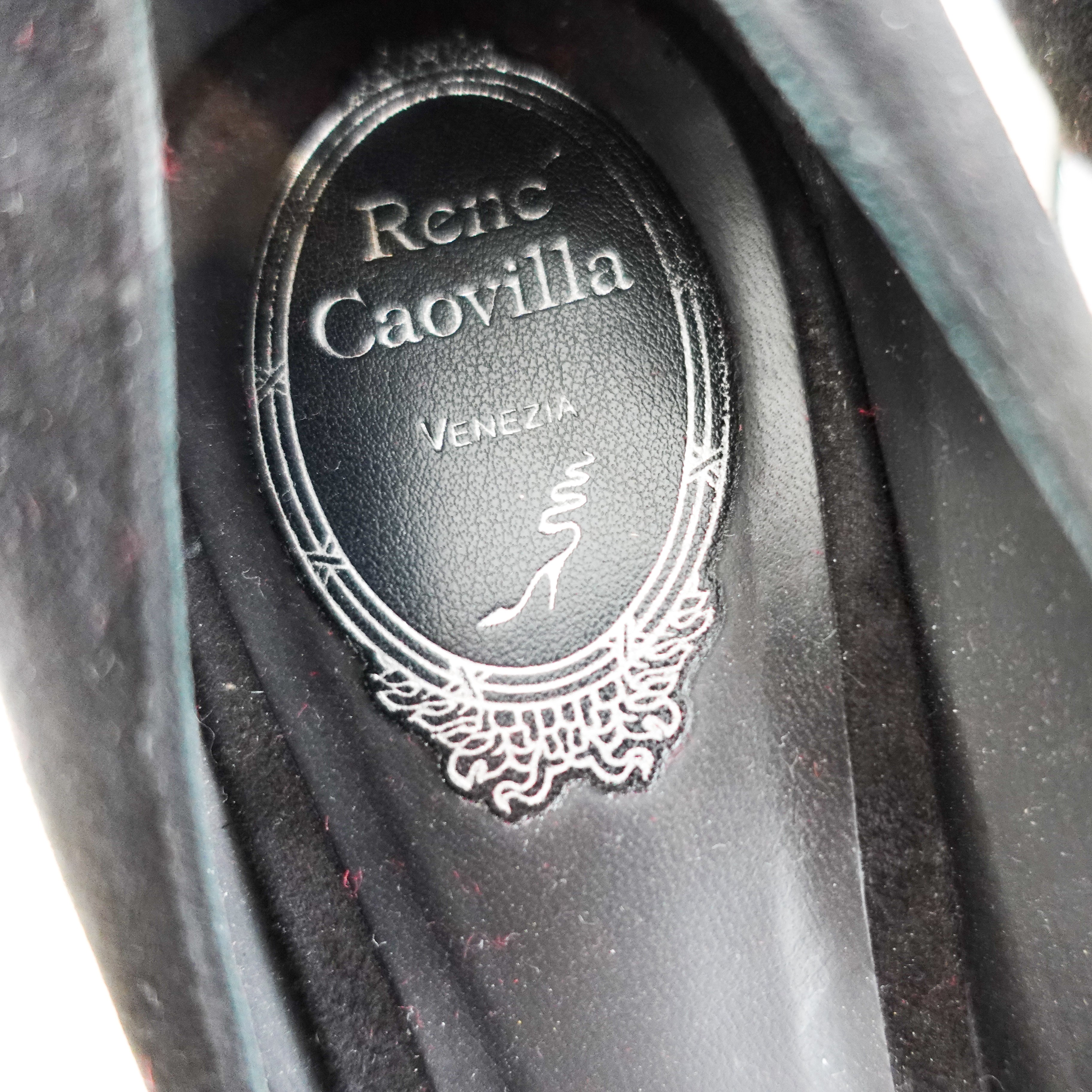 Rene Caovilla Black Velvet Pearl Lined Heeled Pumps RRP £1200 | Authentic Preloved