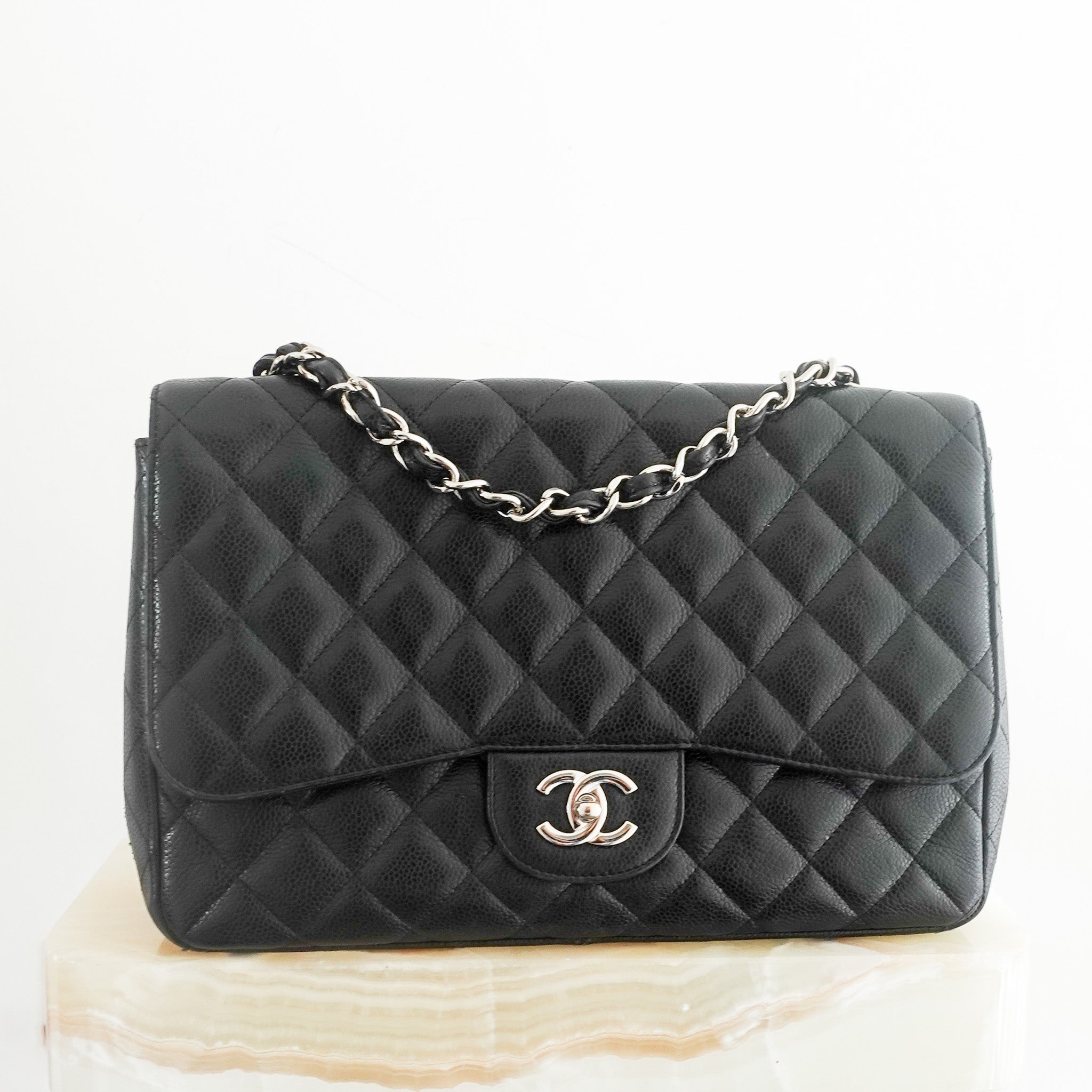 Chanel Jumbo Classic Single Flap Bag – Black Caviar Leather RRP £9,500 | Authentic Preloved