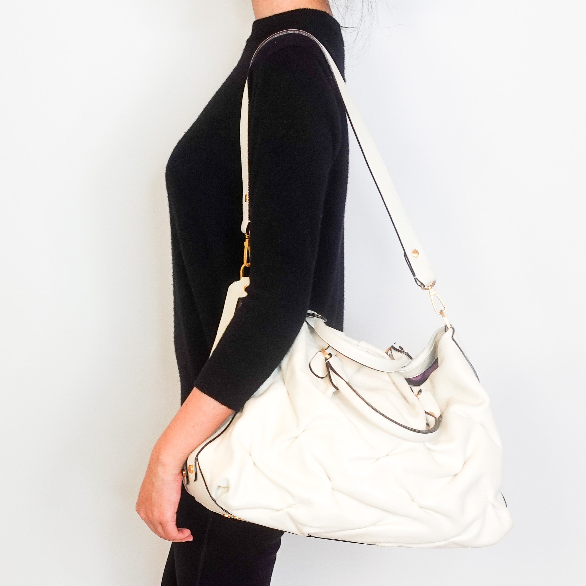 White leather ruffled nancy tote bag RRP £400