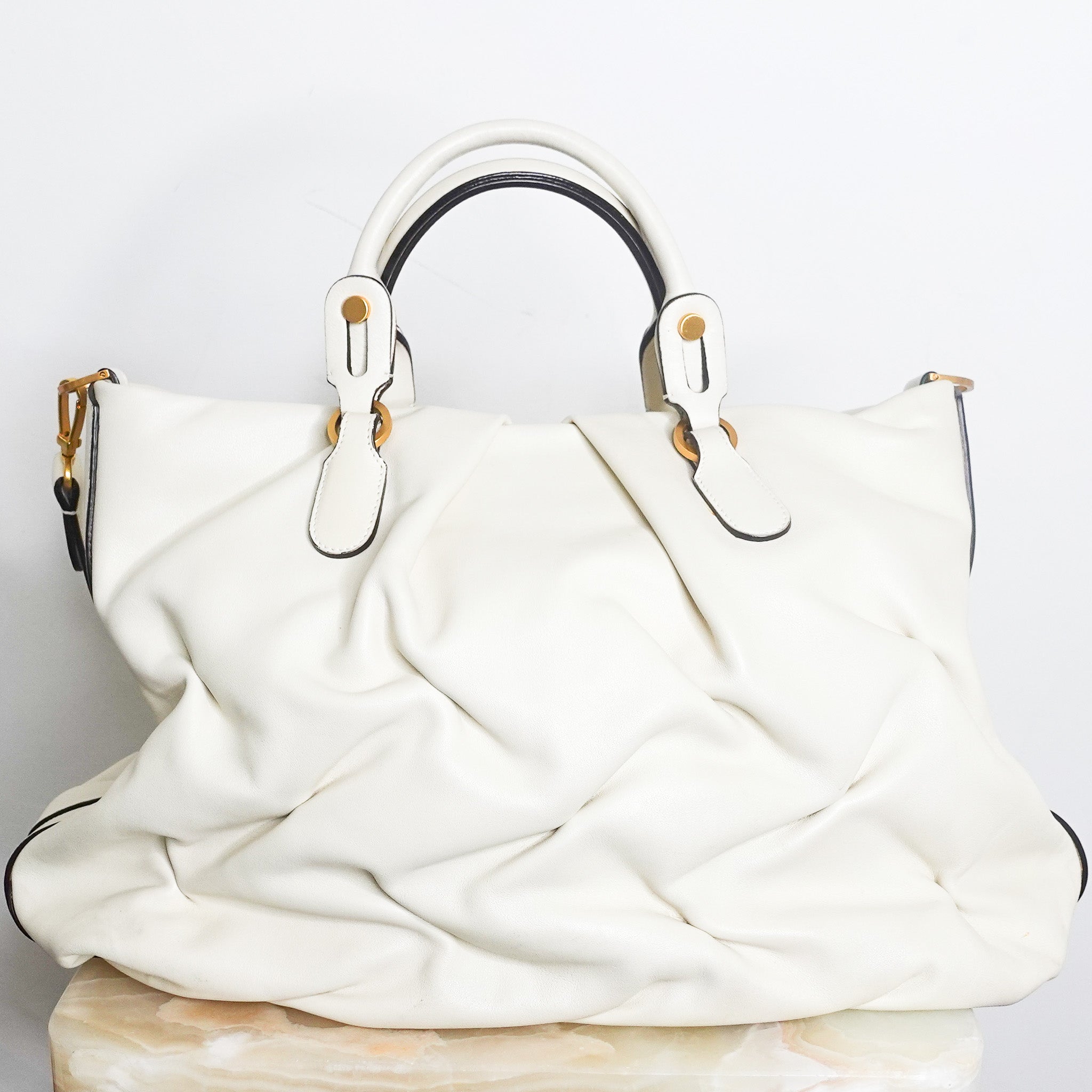 White leather ruffled nancy tote bag RRP £400