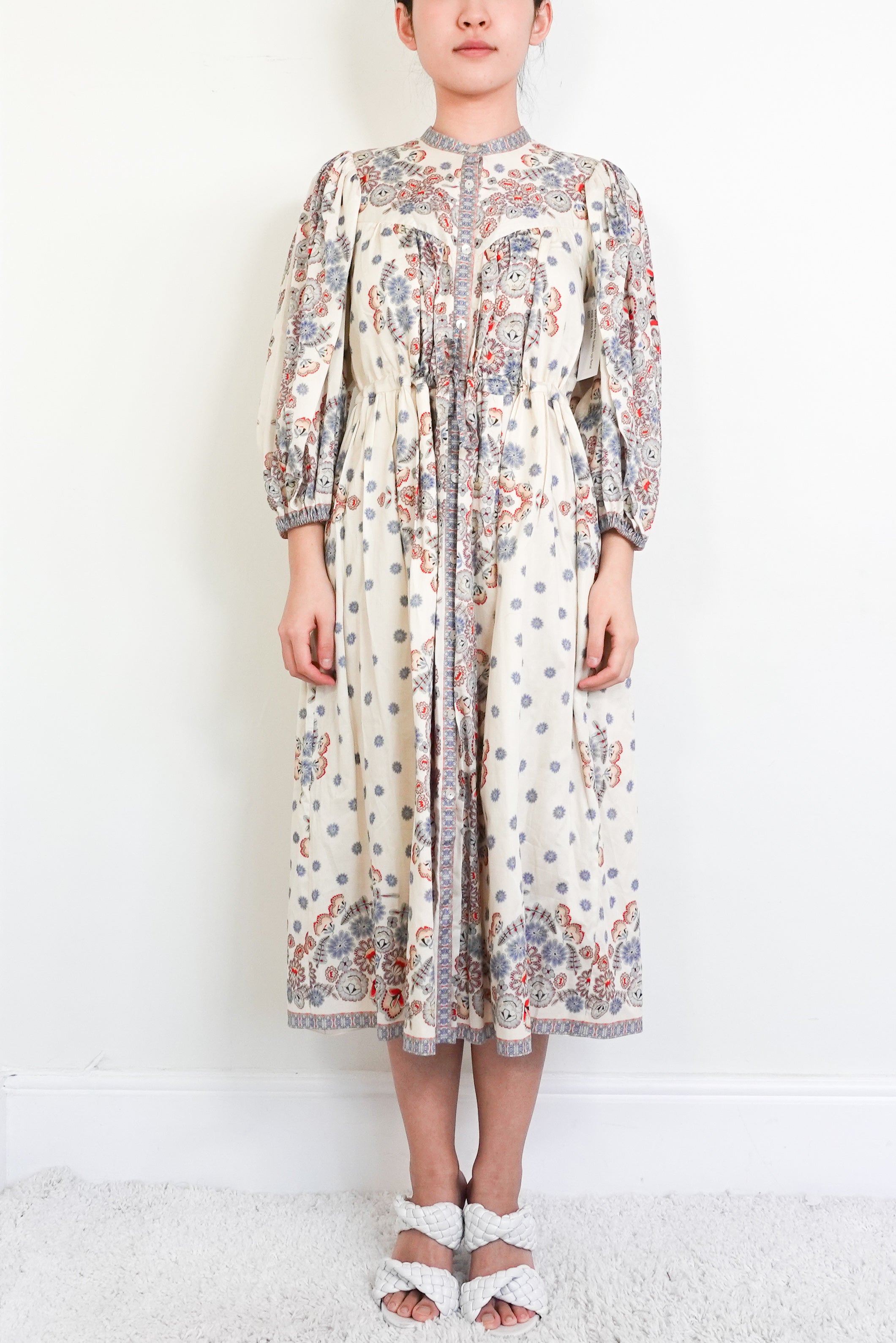 White Button up floral midi dress RRP £500