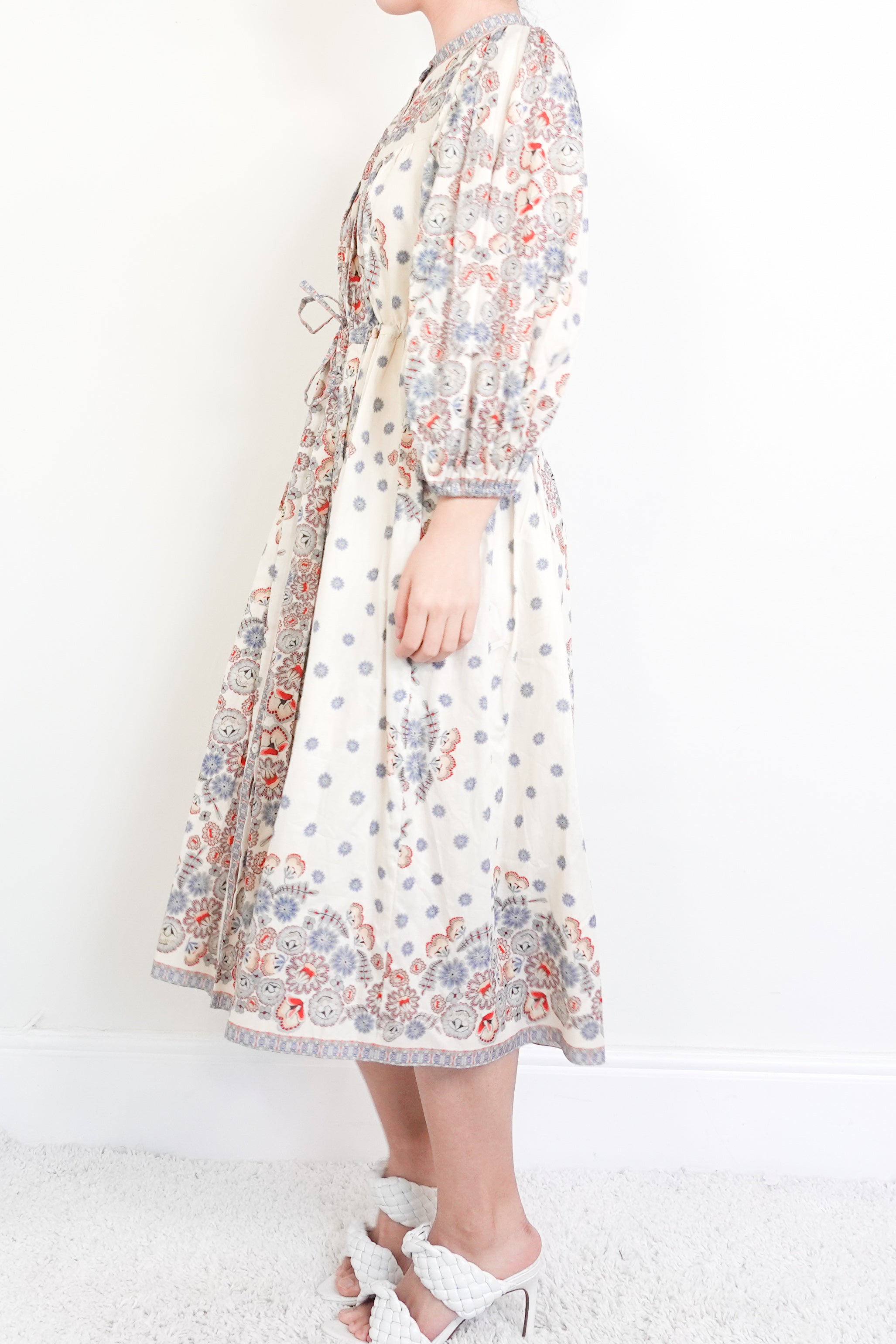 White Button up floral midi dress RRP £500