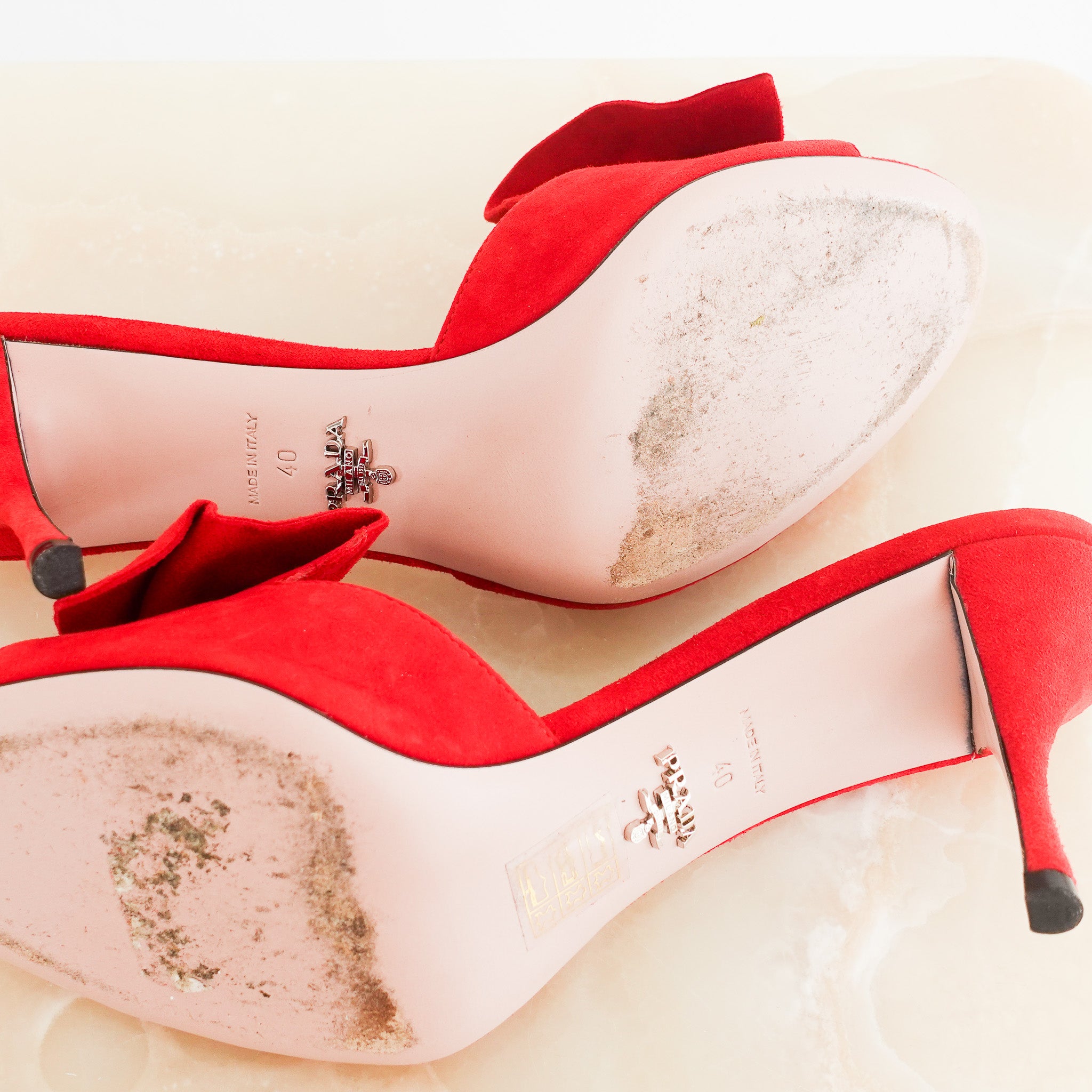 Prada Bow Suede Mules RRP £700 | Authentic Preloved - Reloved Again