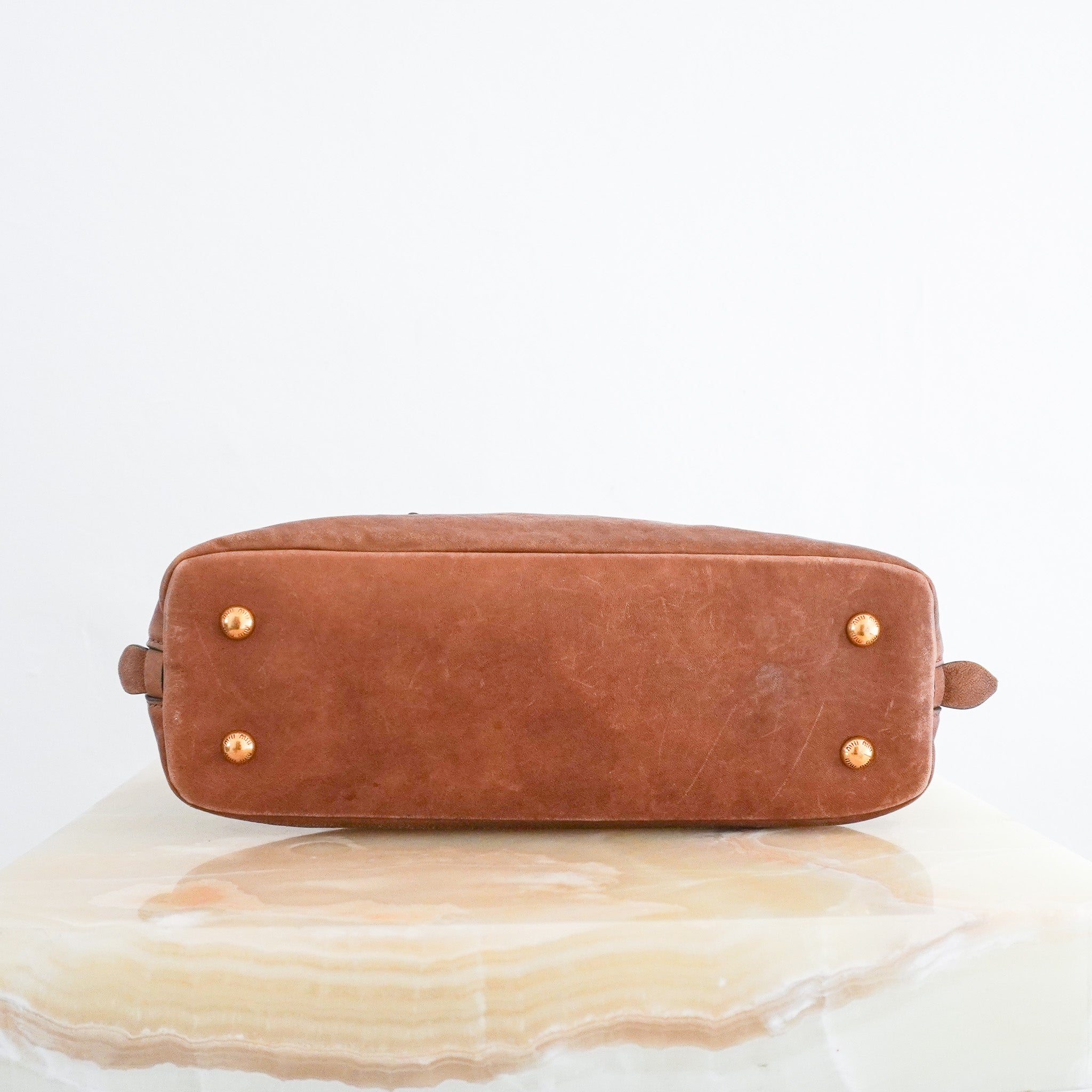 Miu Miu Adventure Nappa Leather Top Handle Bag in Oak (RRP £2,950) | Authentic Preloved