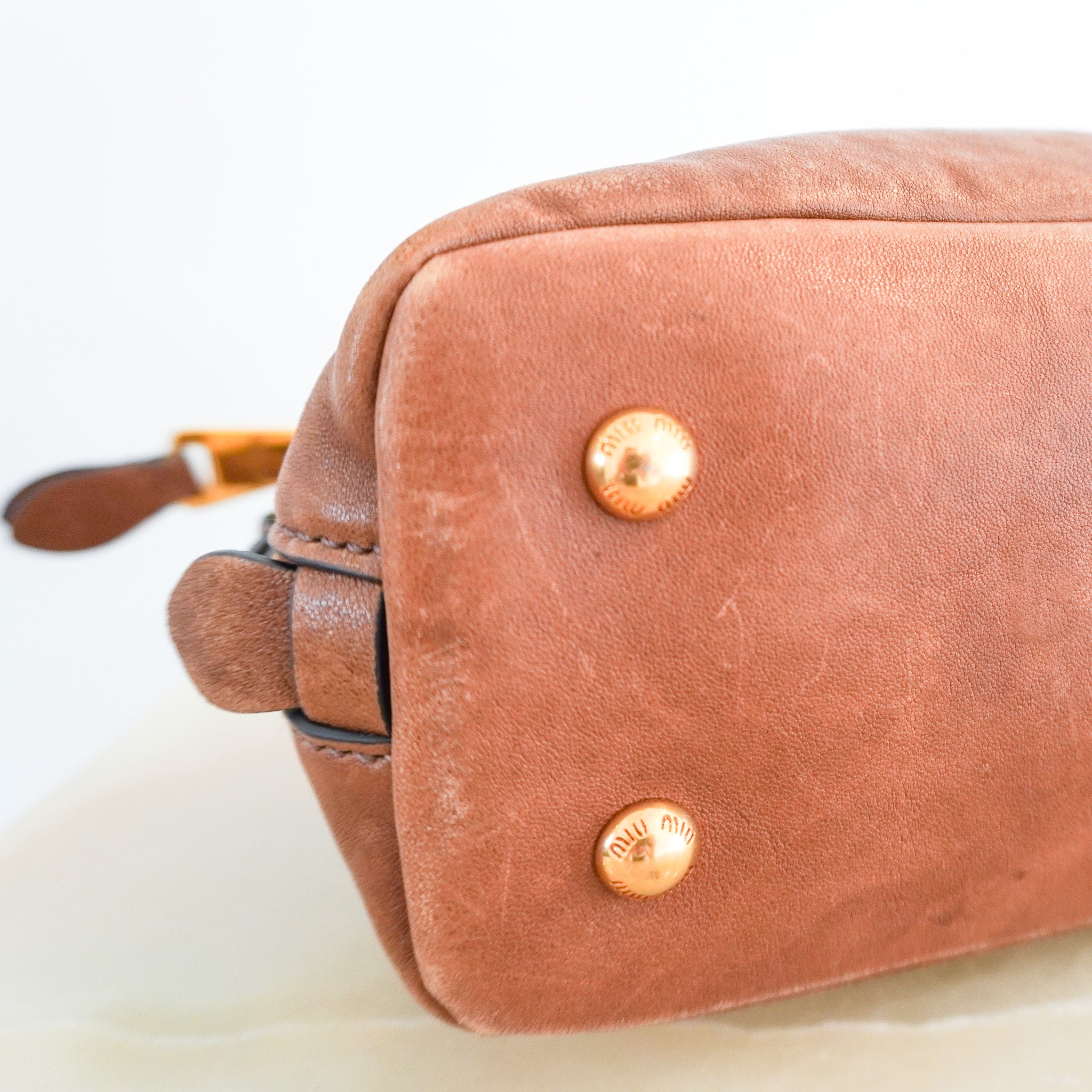 Miu Miu Adventure Nappa Leather Top Handle Bag in Oak (RRP £2,950) | Authentic Preloved