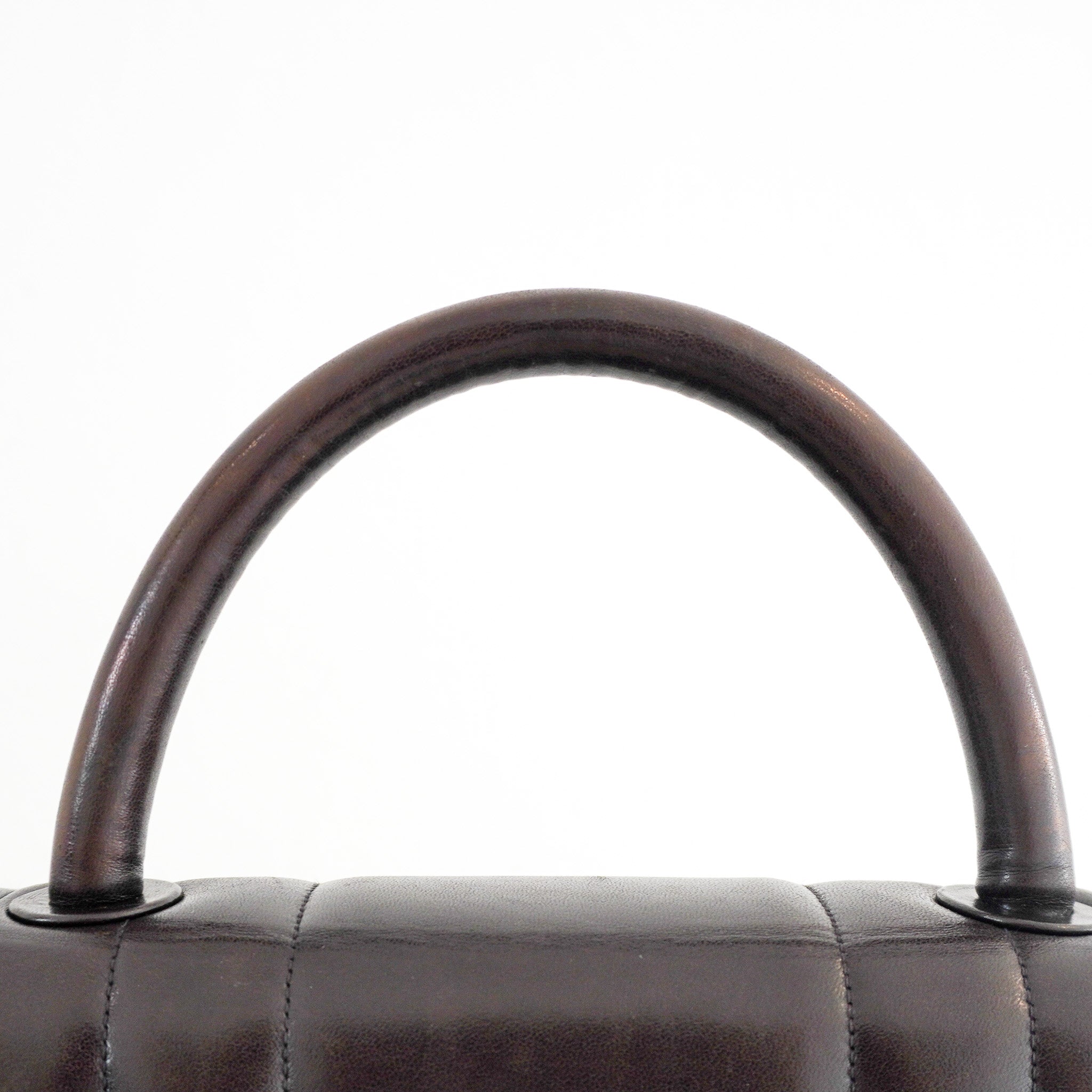 Chanel Vintage Mademoiselle Top Handle Bag in Dark Brown Lambskin Leather | Authentic Preloved