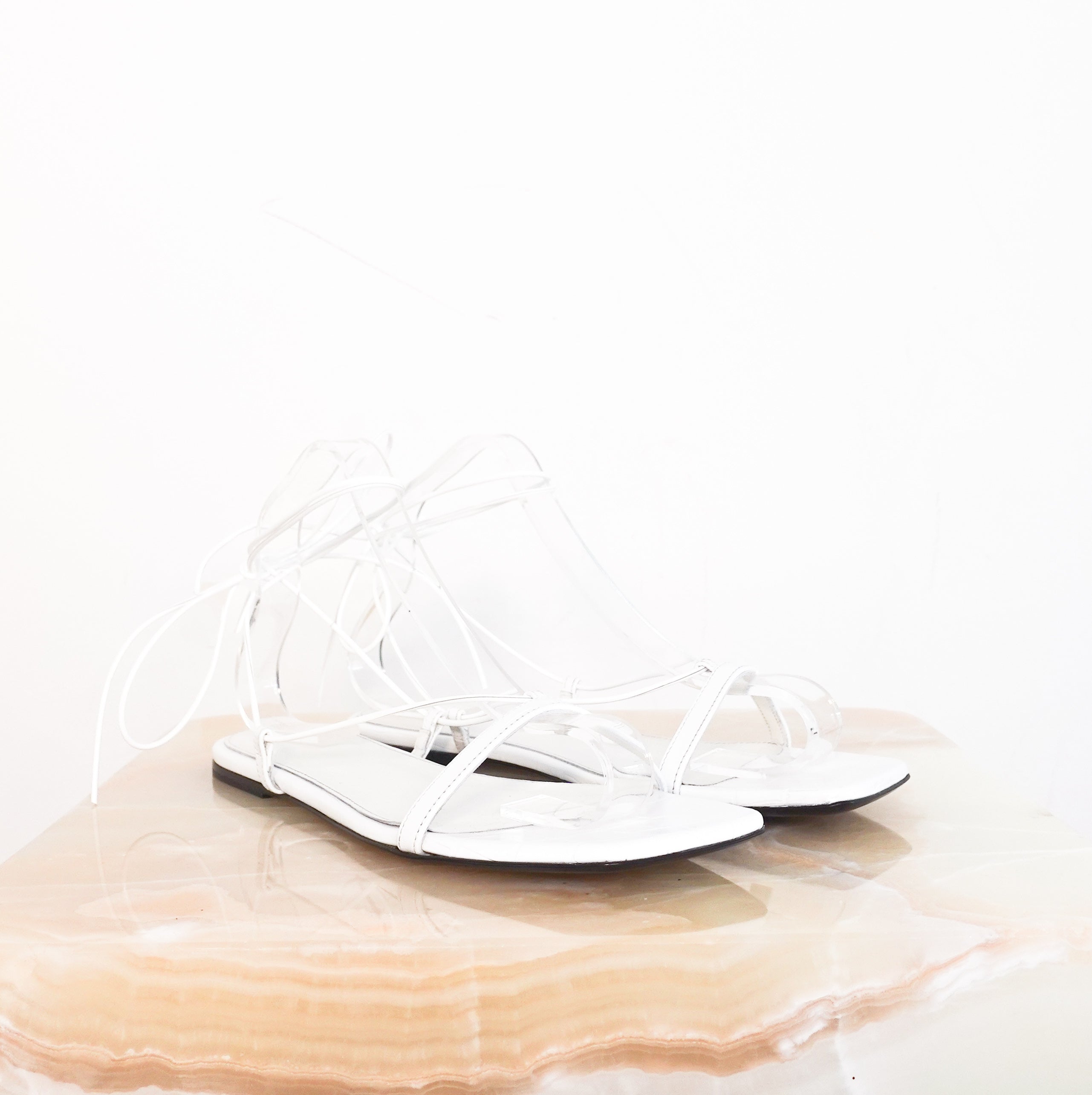 White embossed flat sandals new RRP £370