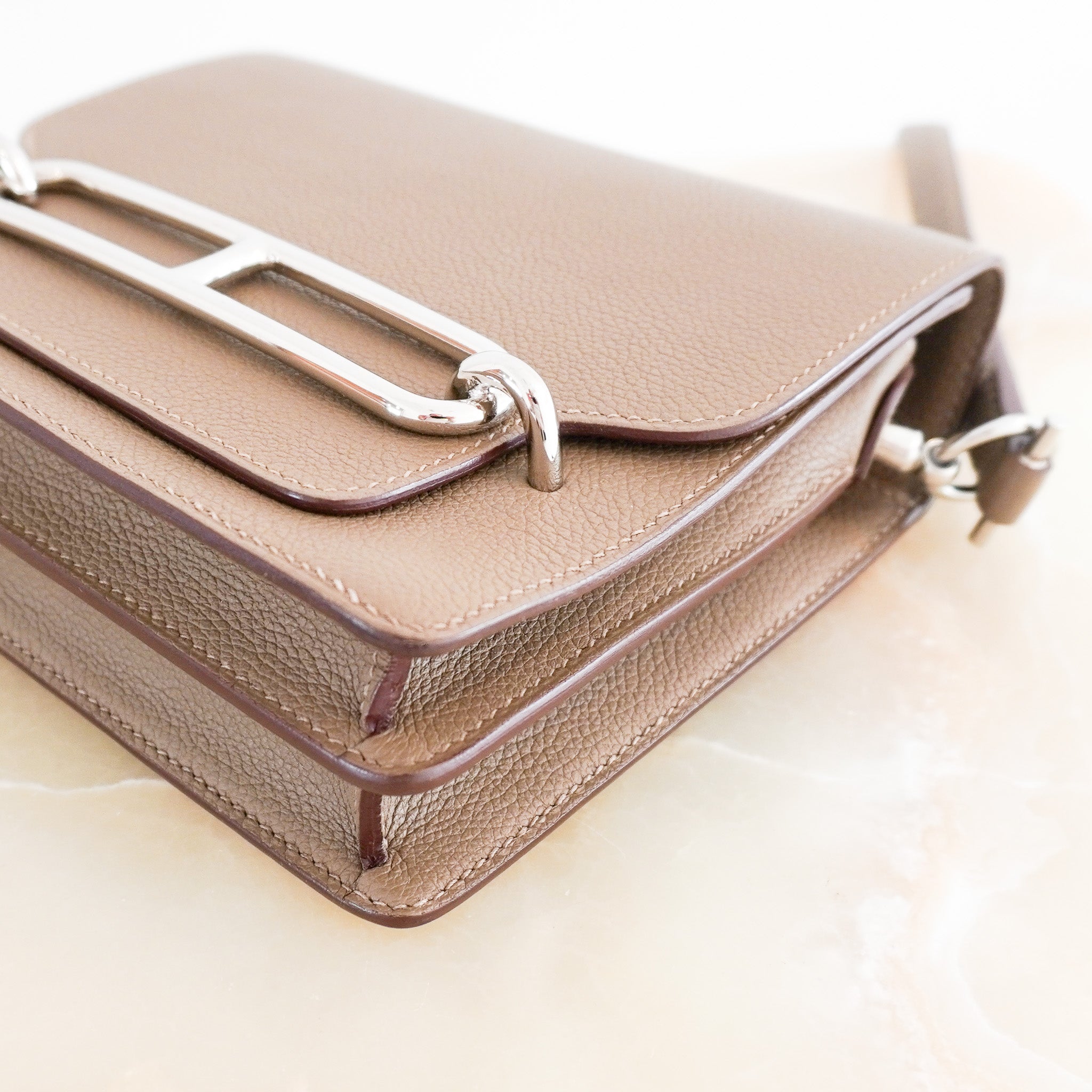 Hermès Mini Roulis 18 Bag in Etoupe with Palladium Hardware RRP £6340 | Authentic Preloved