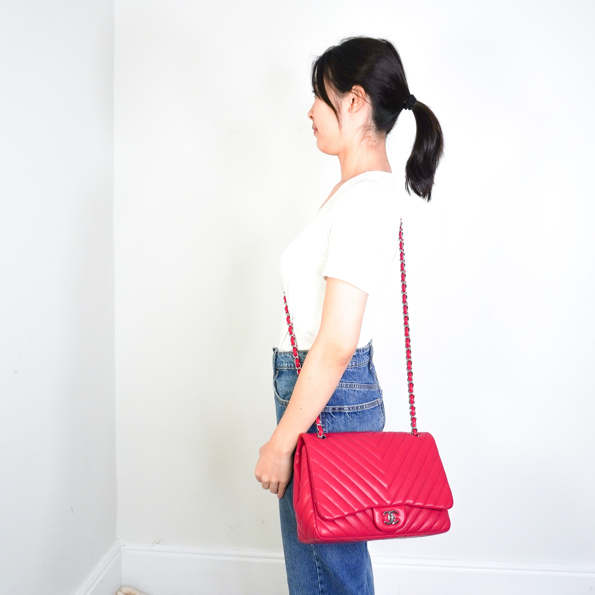 Chanel Chevron Fuchsia Quilted Jumbo Single Flap Bag RRP £5000 | Authentic Preloved - Reloved Again