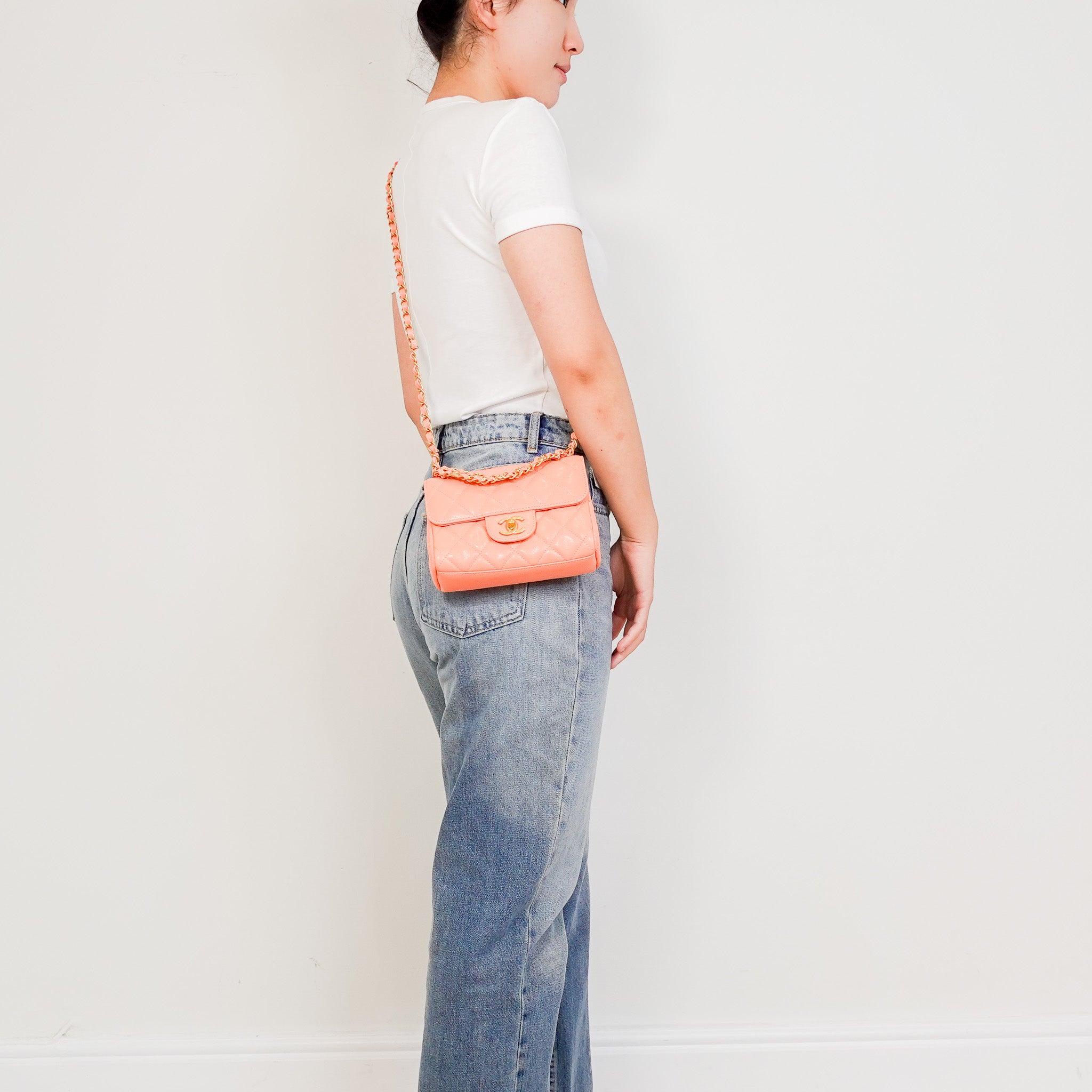Current Season Chanel Mini Flap bag in light Orange RRP £4780 | Authen