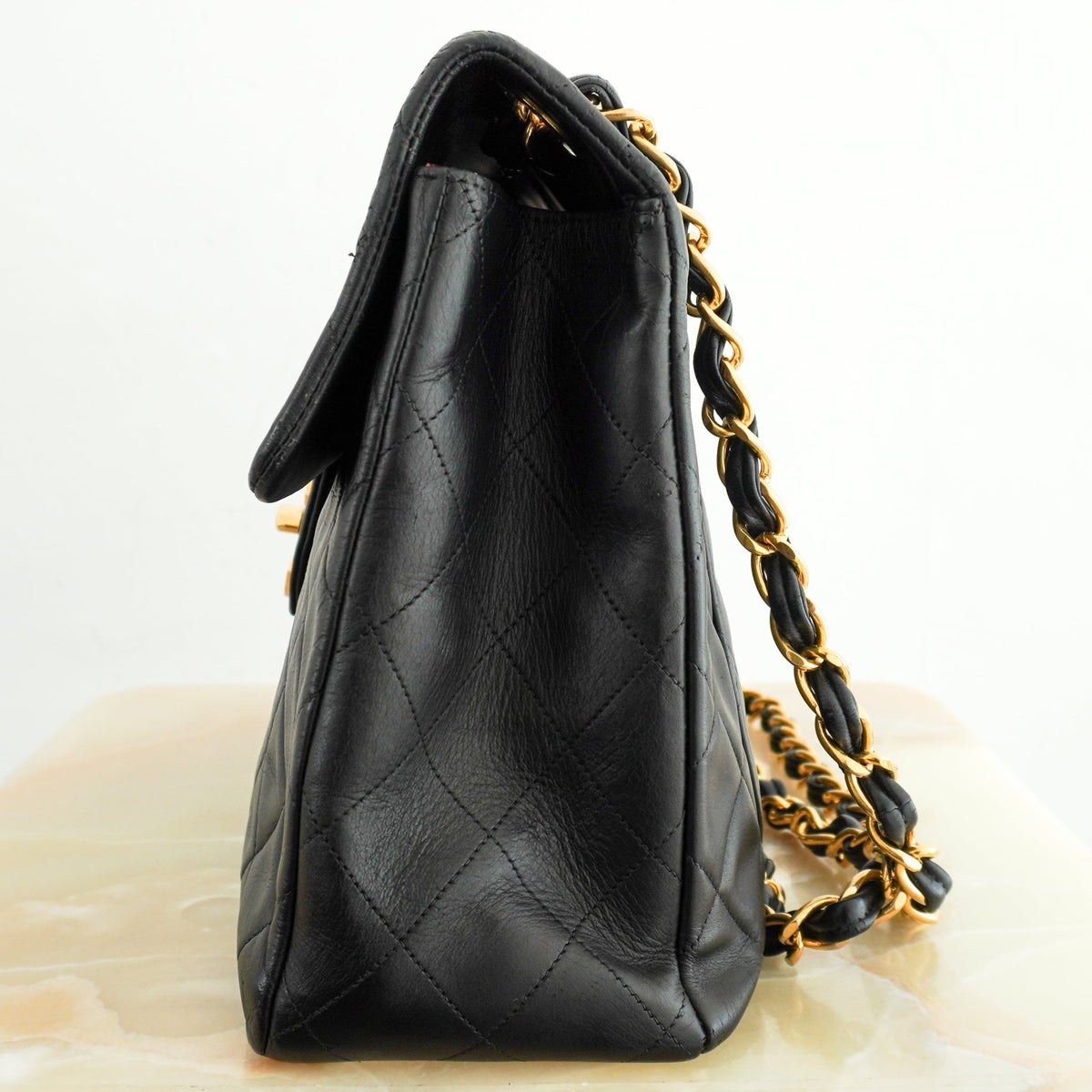 Chanel Vintage XL Black Quilted Lambskin Leather Flap Bag with 24K Gold-Plated Hardware | Authentic Preloved - Reloved Again