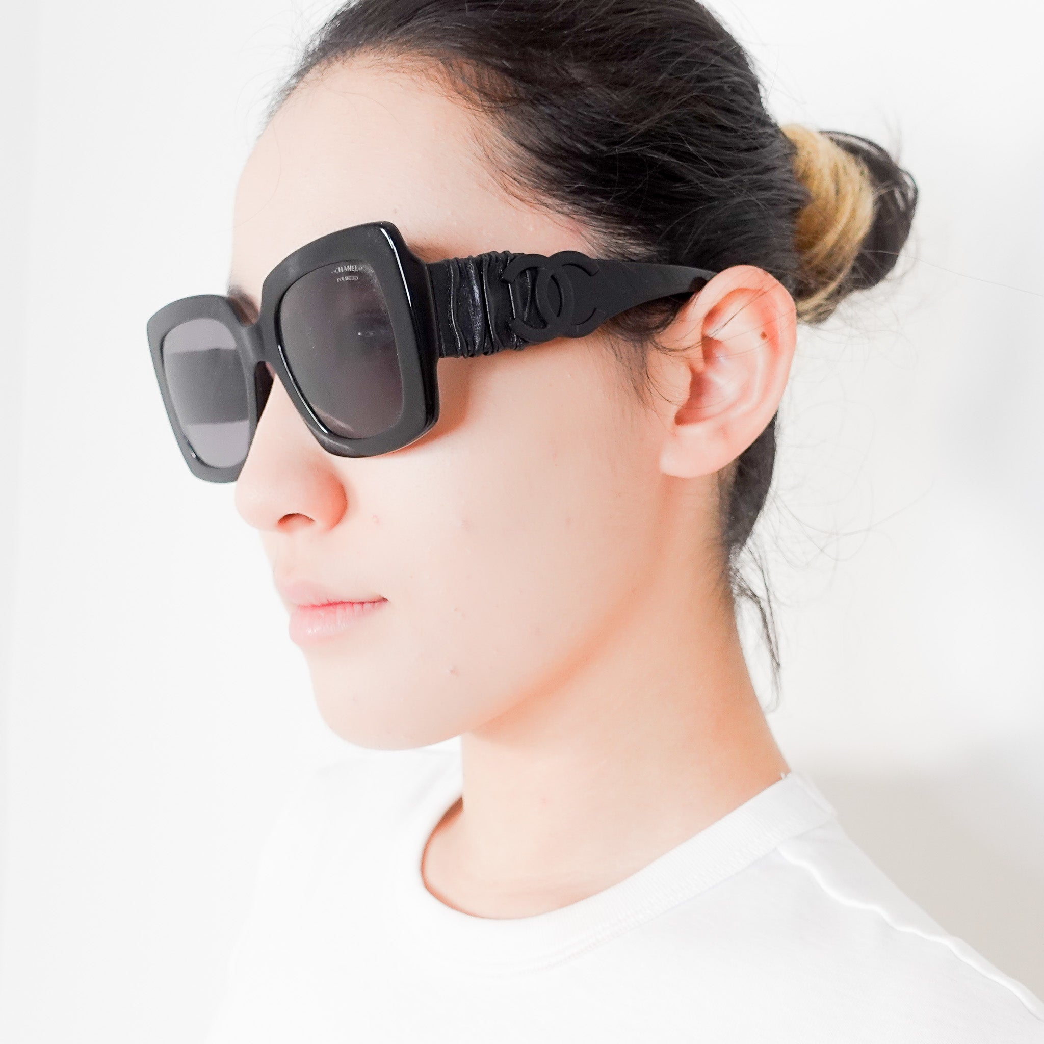 Chanel CC Leather arm Sunglasses | Authentic Preloved - Reloved Again
