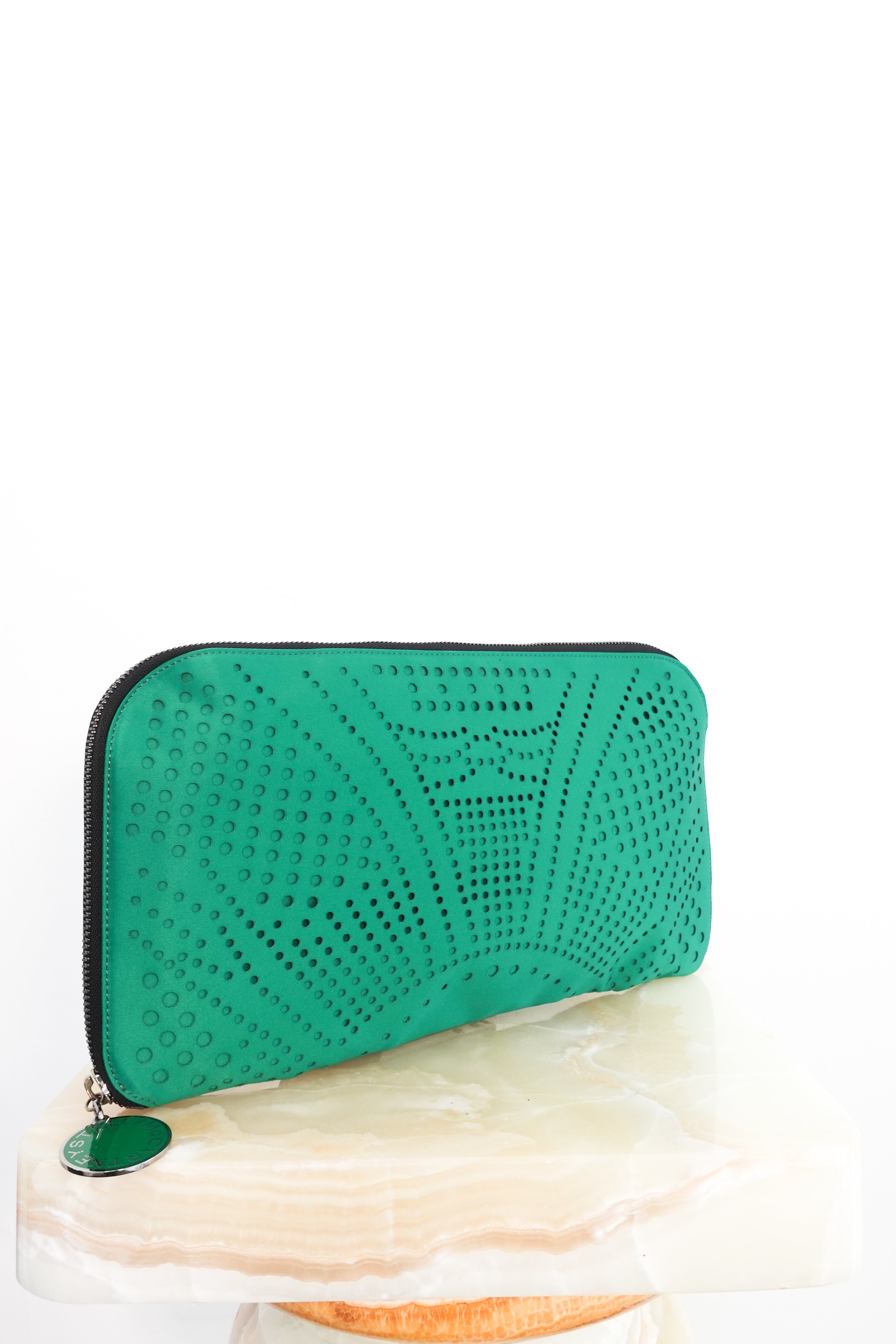 Green oversized zip around clutch RRP £525