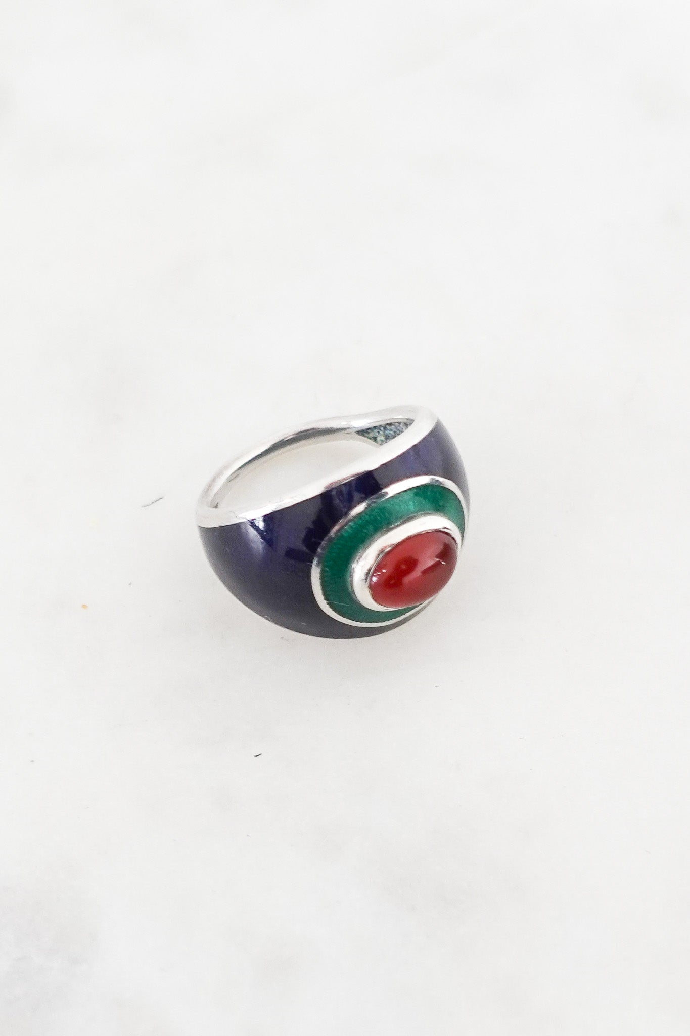 Enamel silver cabochon cornelian stone ring