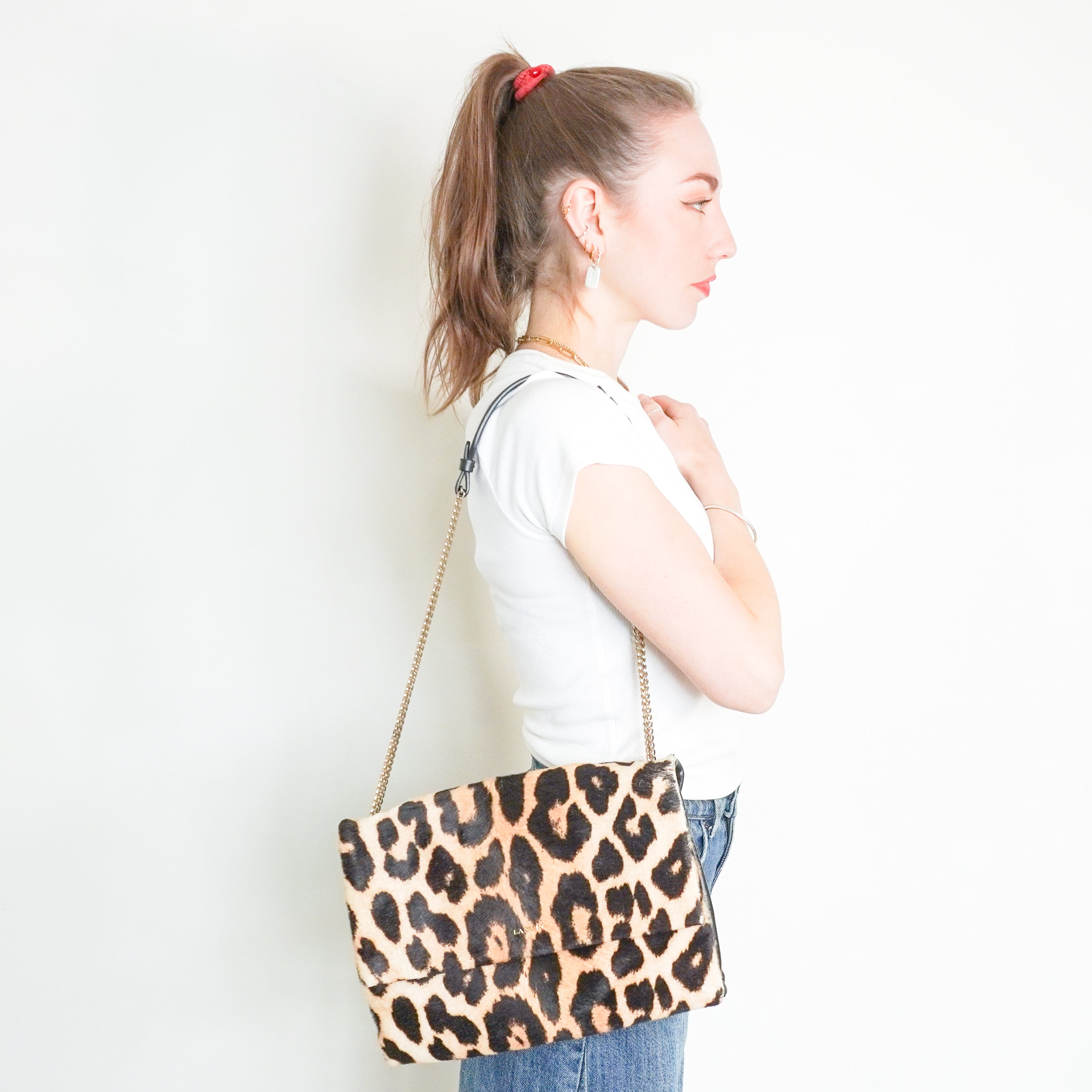 Lanvin Leopard Print Pony Hair & Leather Shoulder Bag (RRP £1500) | Authentic Preloved