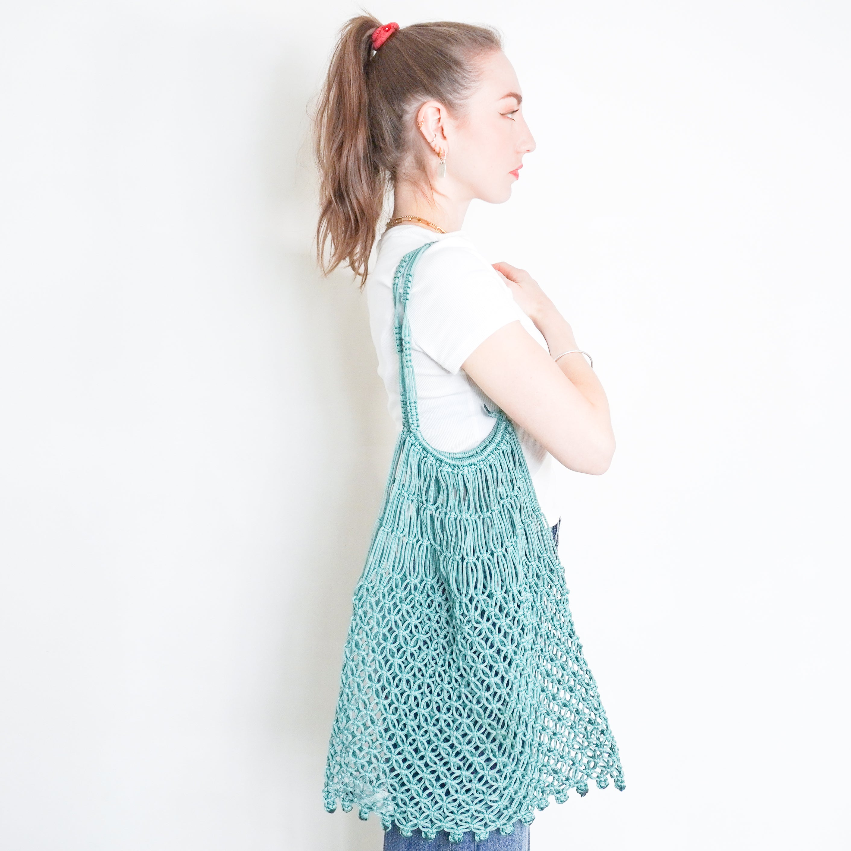 Sea Green Macramé Net Beach Tote Bag | Authentic Preloved FINAL SALE