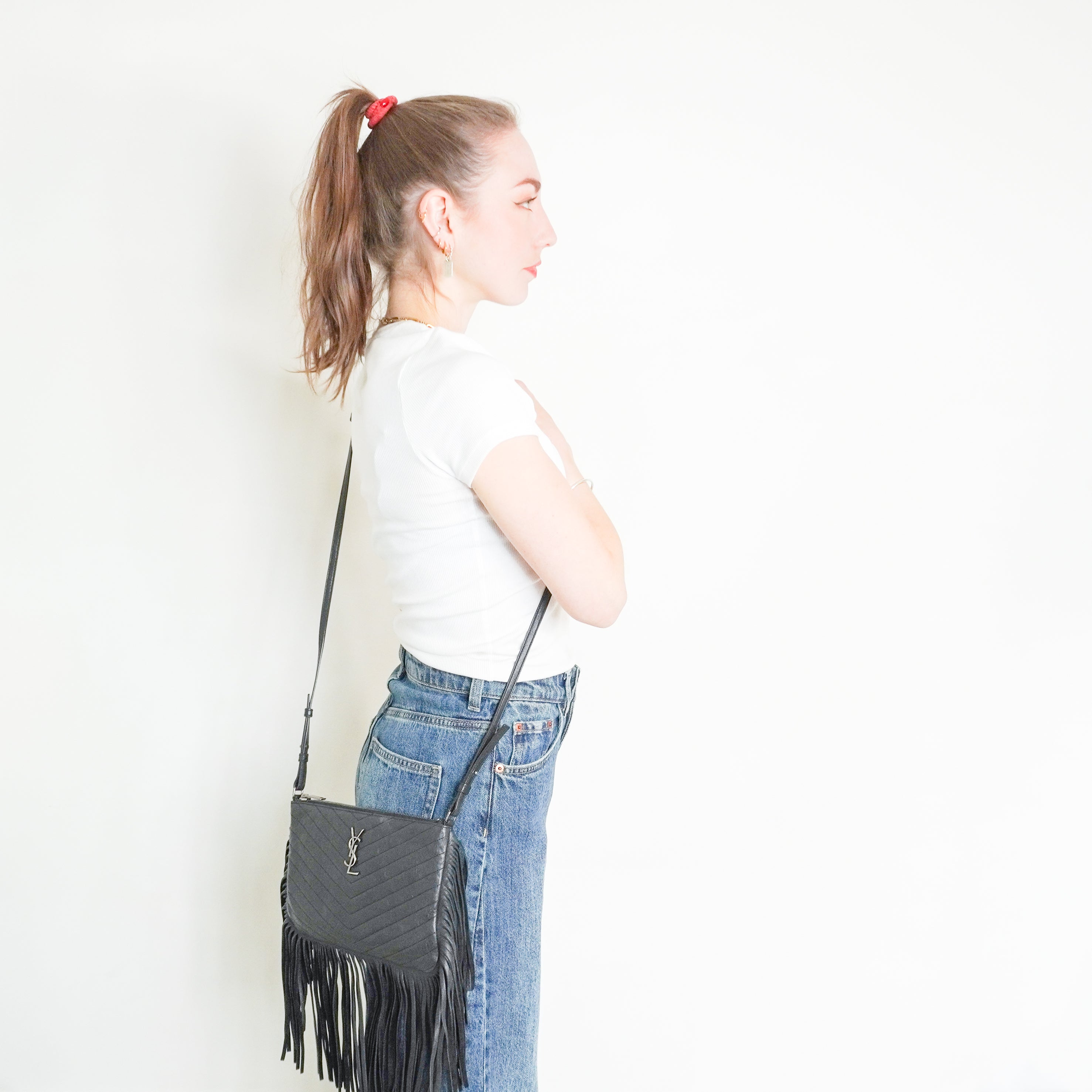 Saint Laurent Monogram Fringe Leather Crossbody Bag in Black (RRP £1350) | Authentic Preloved