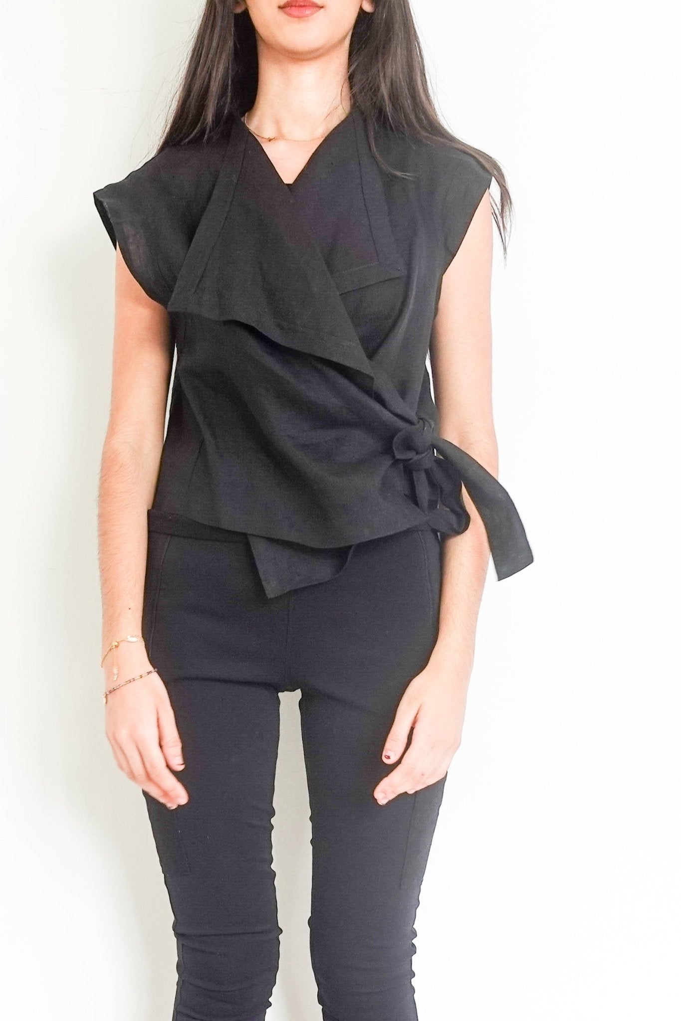 Joyce Riding Linen tie up top RRP £100 - Reloved Again