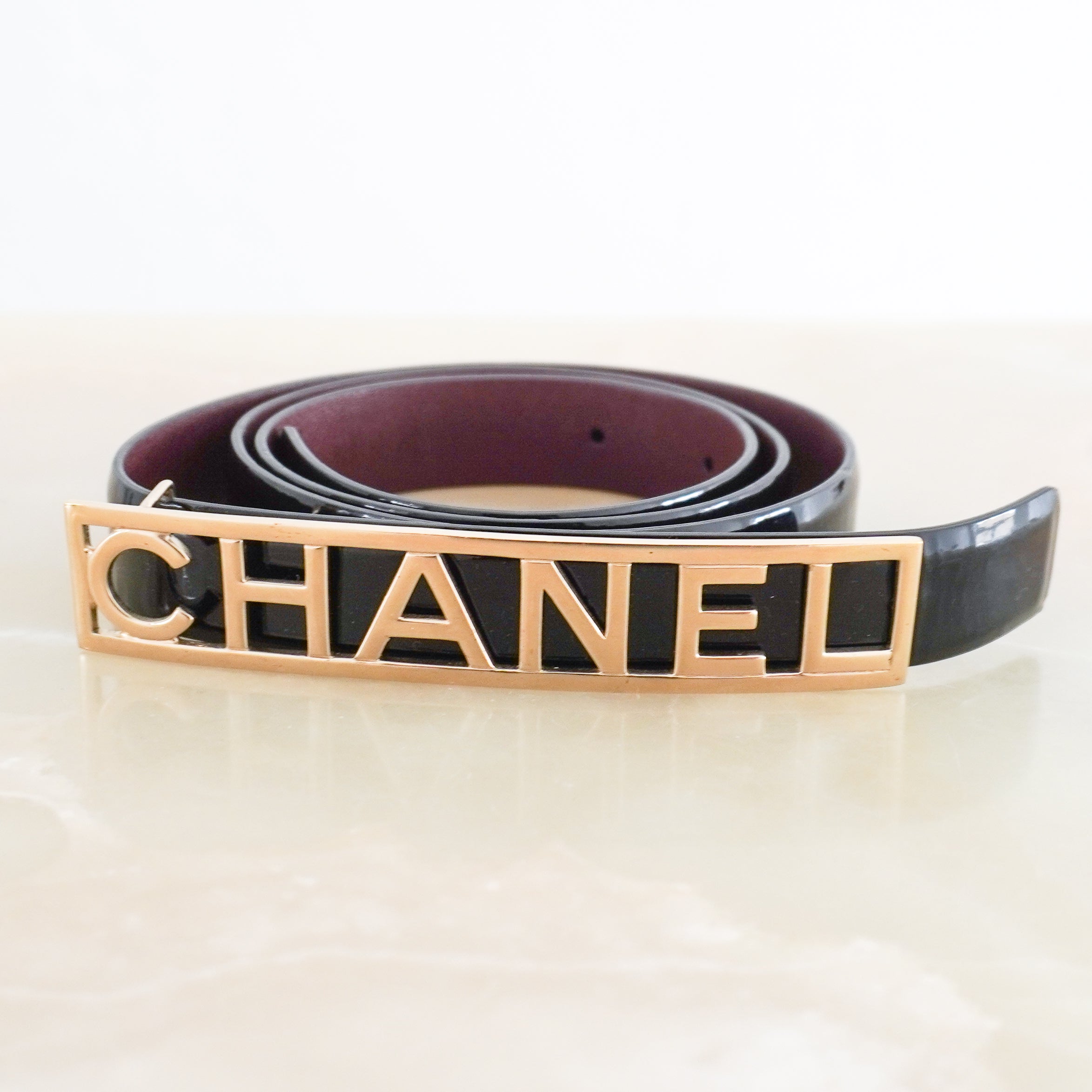 Chanel Black Patent Leather Logo Belt (RRP £860) | Authentic Preloved FINAL SALE
