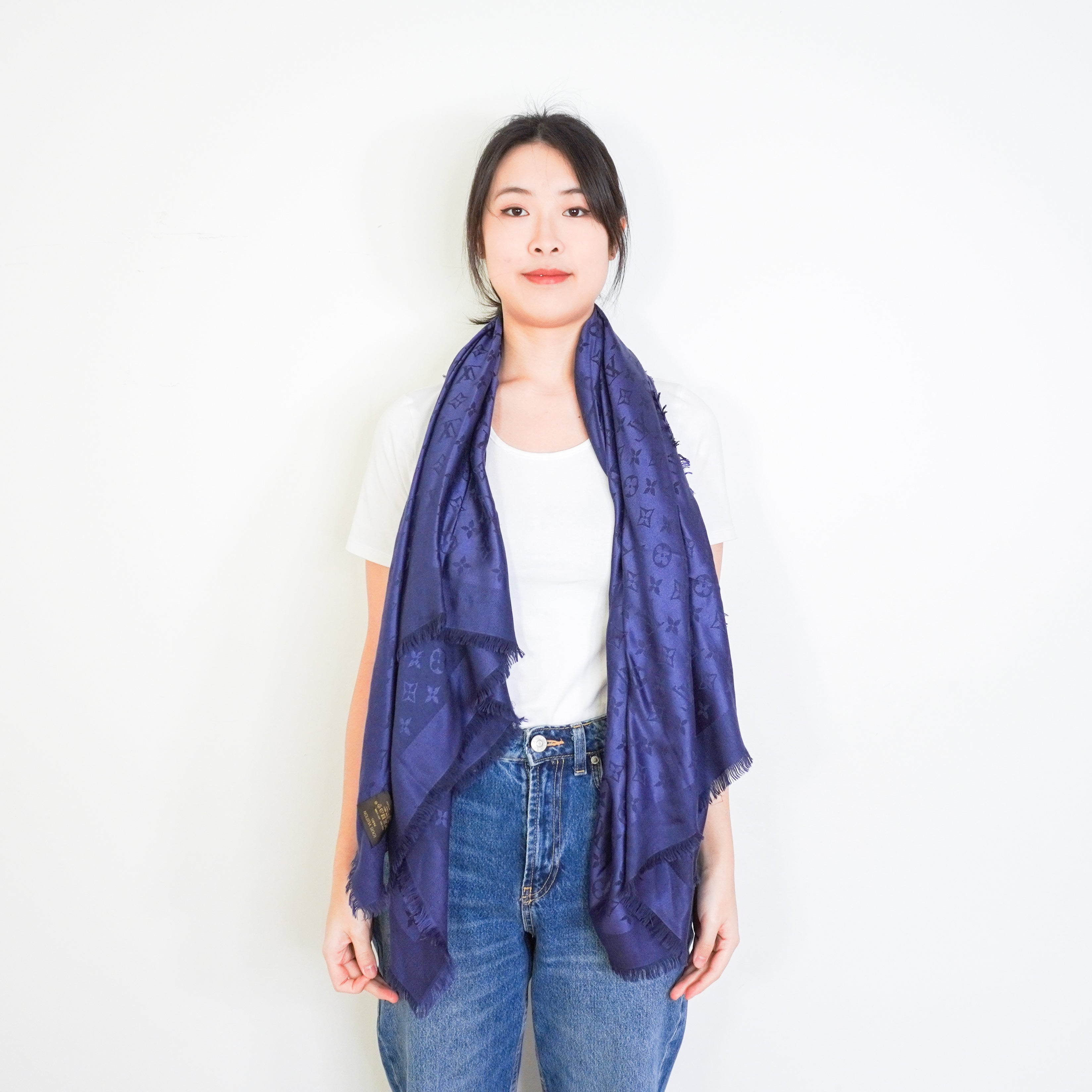 Louis Vuitton Navy Monogram Scarf RRP £510 | Authentic Preloved FINAL SALE
