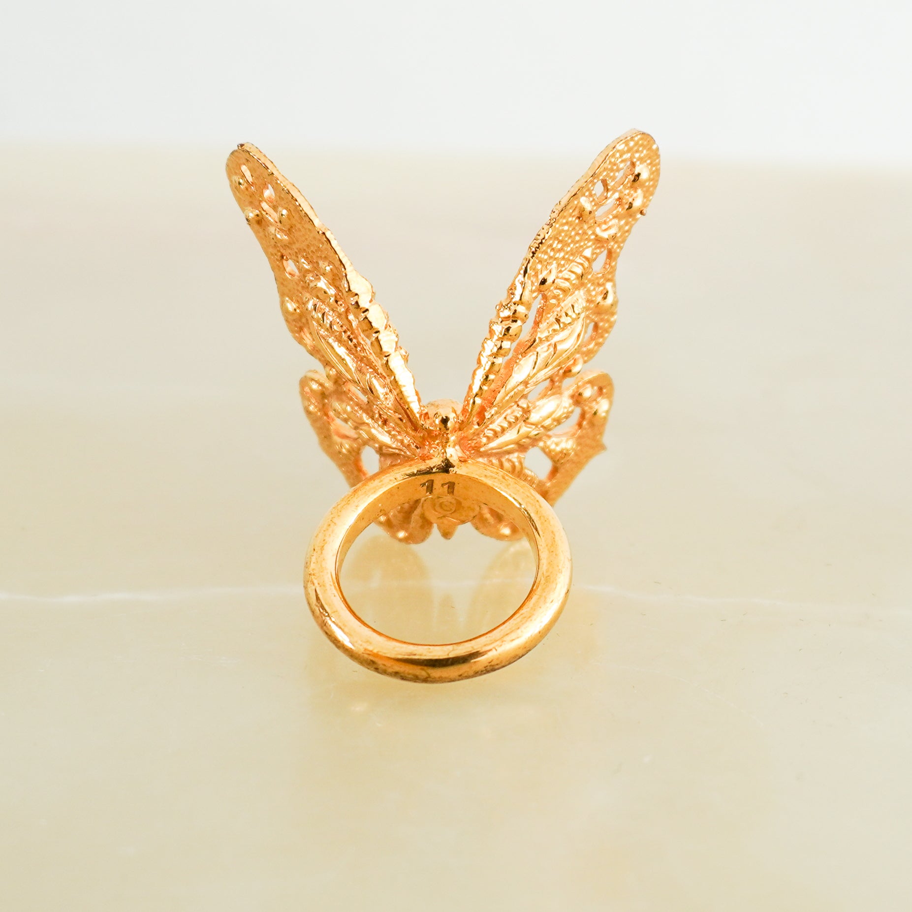 Alexander McQueen Gold-Tone Butterfly Skull Ring (RRP £325) | Authentic Preloved FINAL SALE