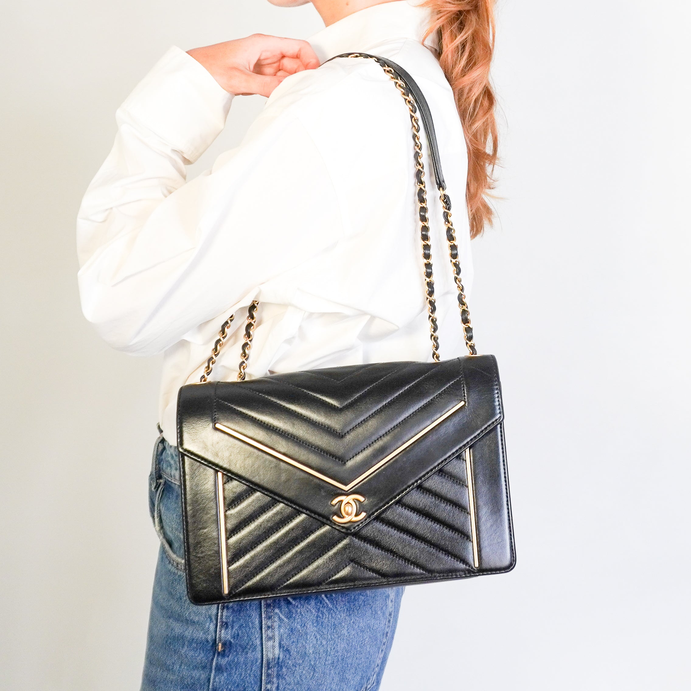 Chanel Chevron Flap Bag Black Lambskin Gold Hardware | Authentic Preloved
