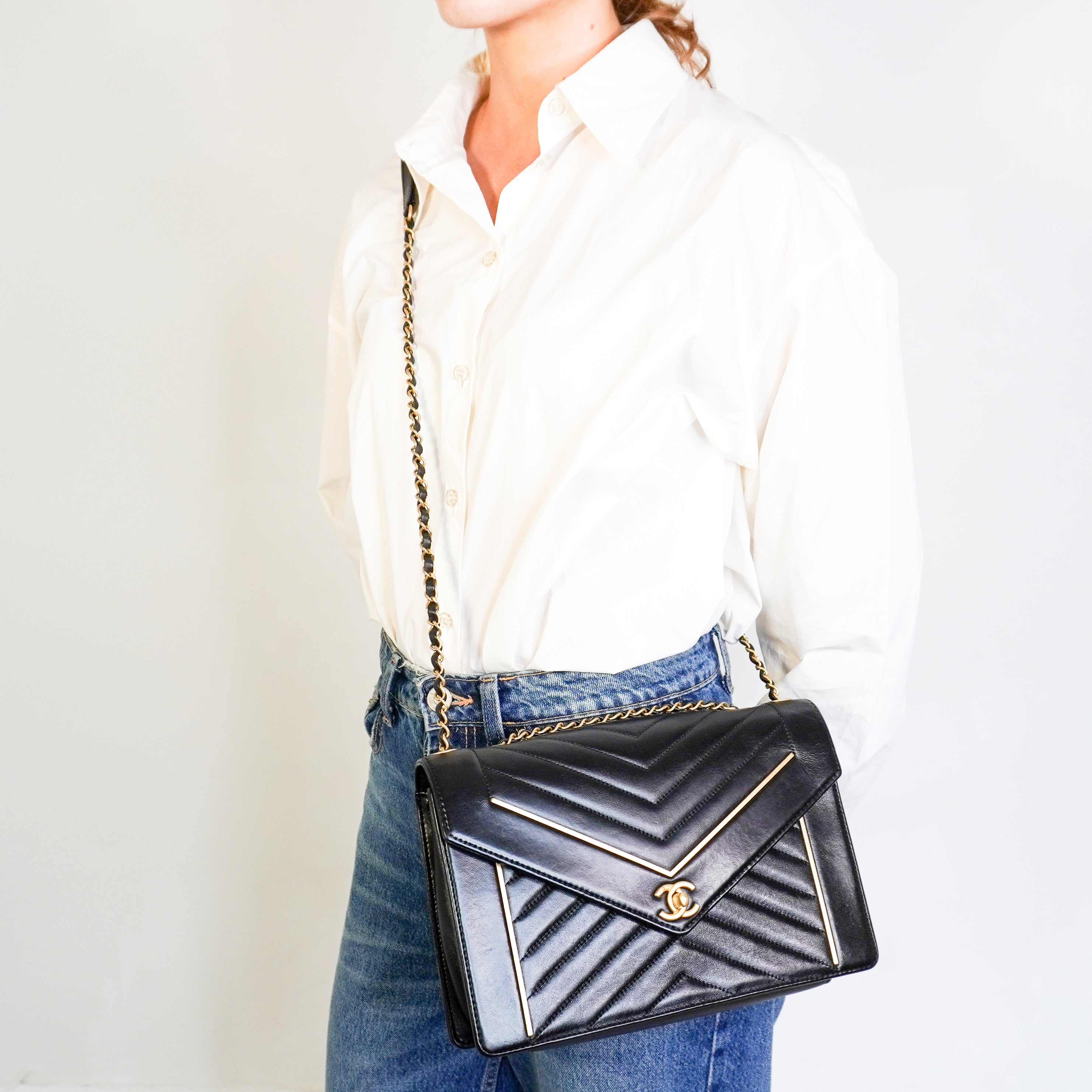 Chanel Chevron Flap Bag Black Lambskin Gold Hardware | Authentic Preloved
