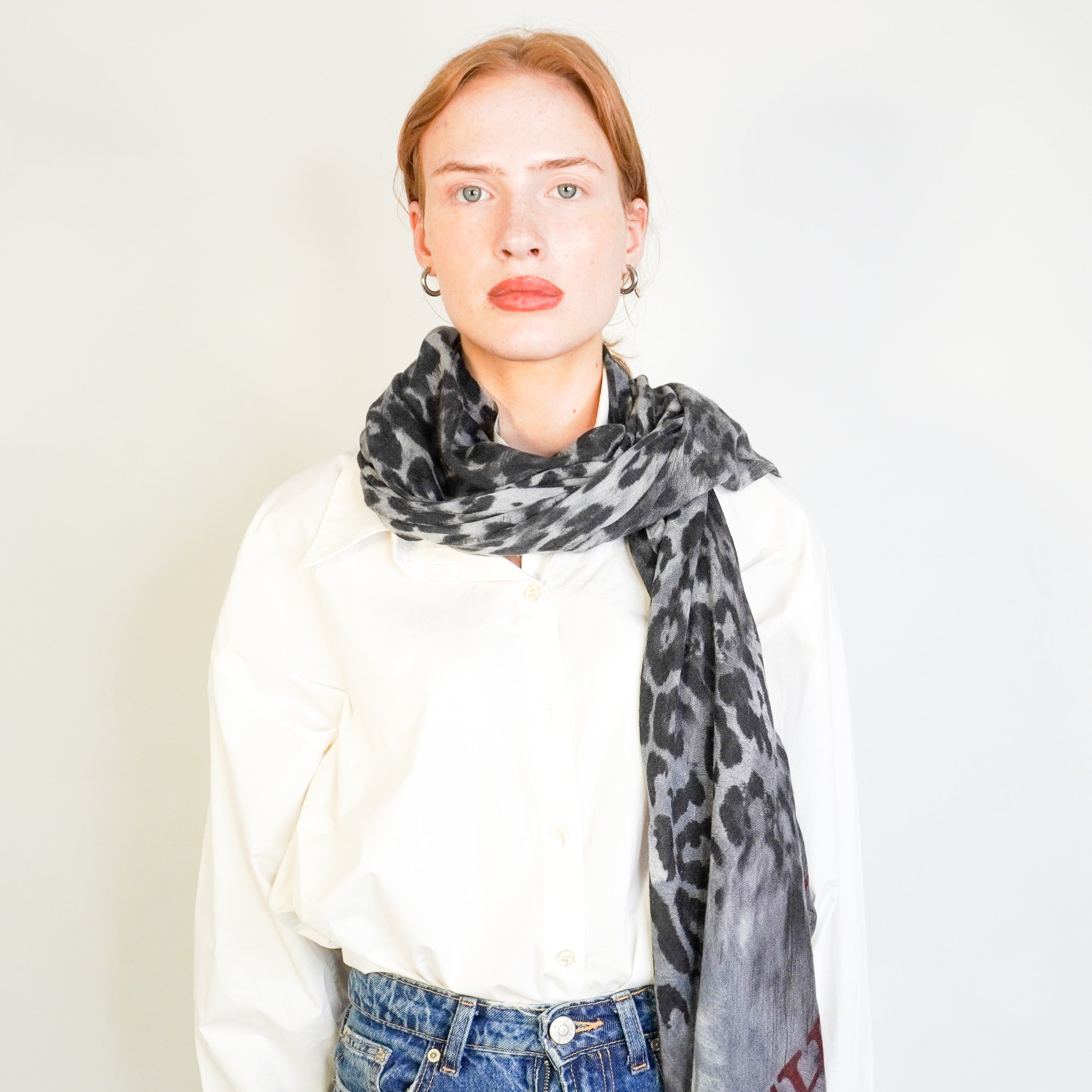 Jimmy Choo Grey Leopard Print Logo Silk Scarf (RRP £470) | Authentic Preloved FINAL SALE