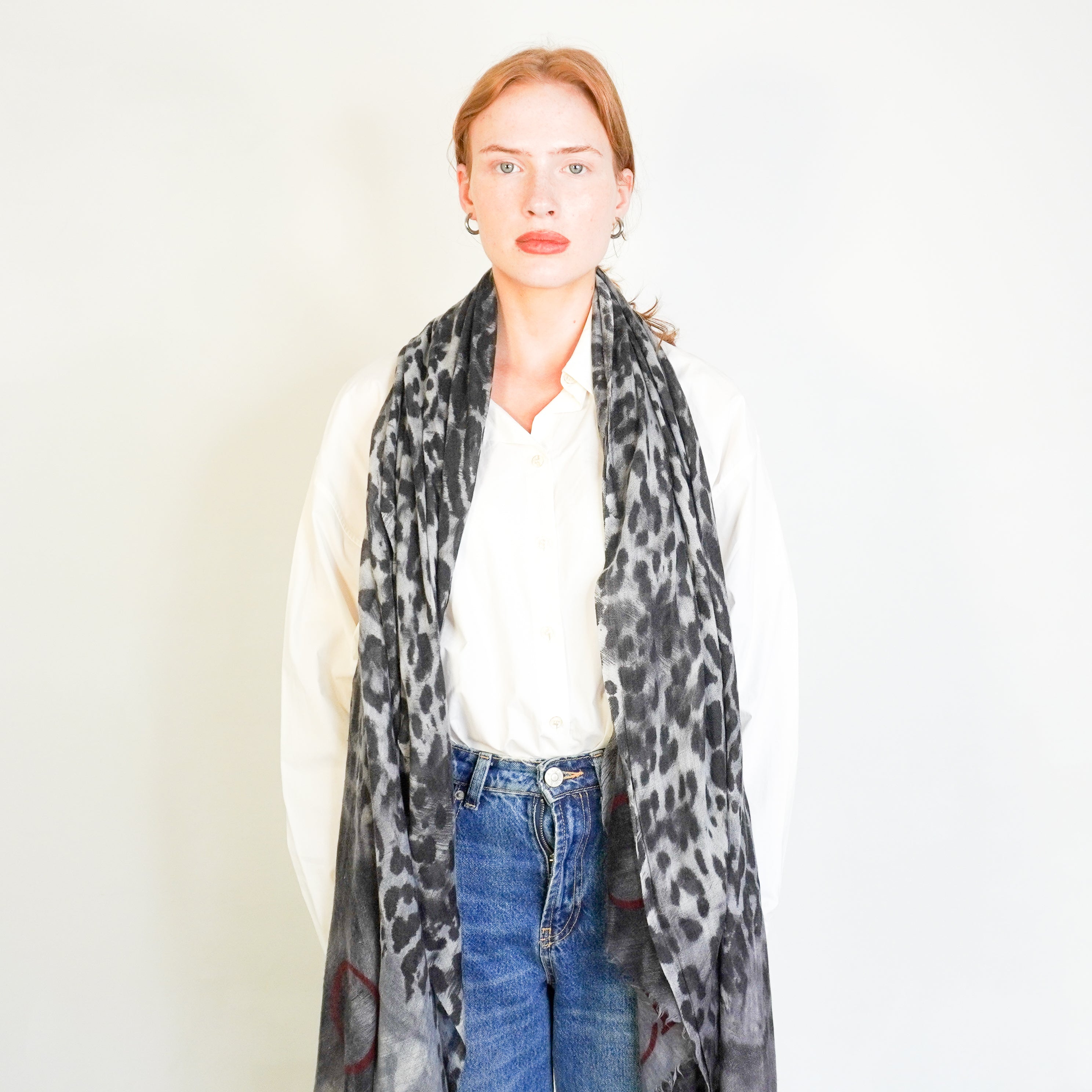 Jimmy Choo Grey Leopard Print Logo Silk Scarf (RRP £470) | Authentic Preloved FINAL SALE