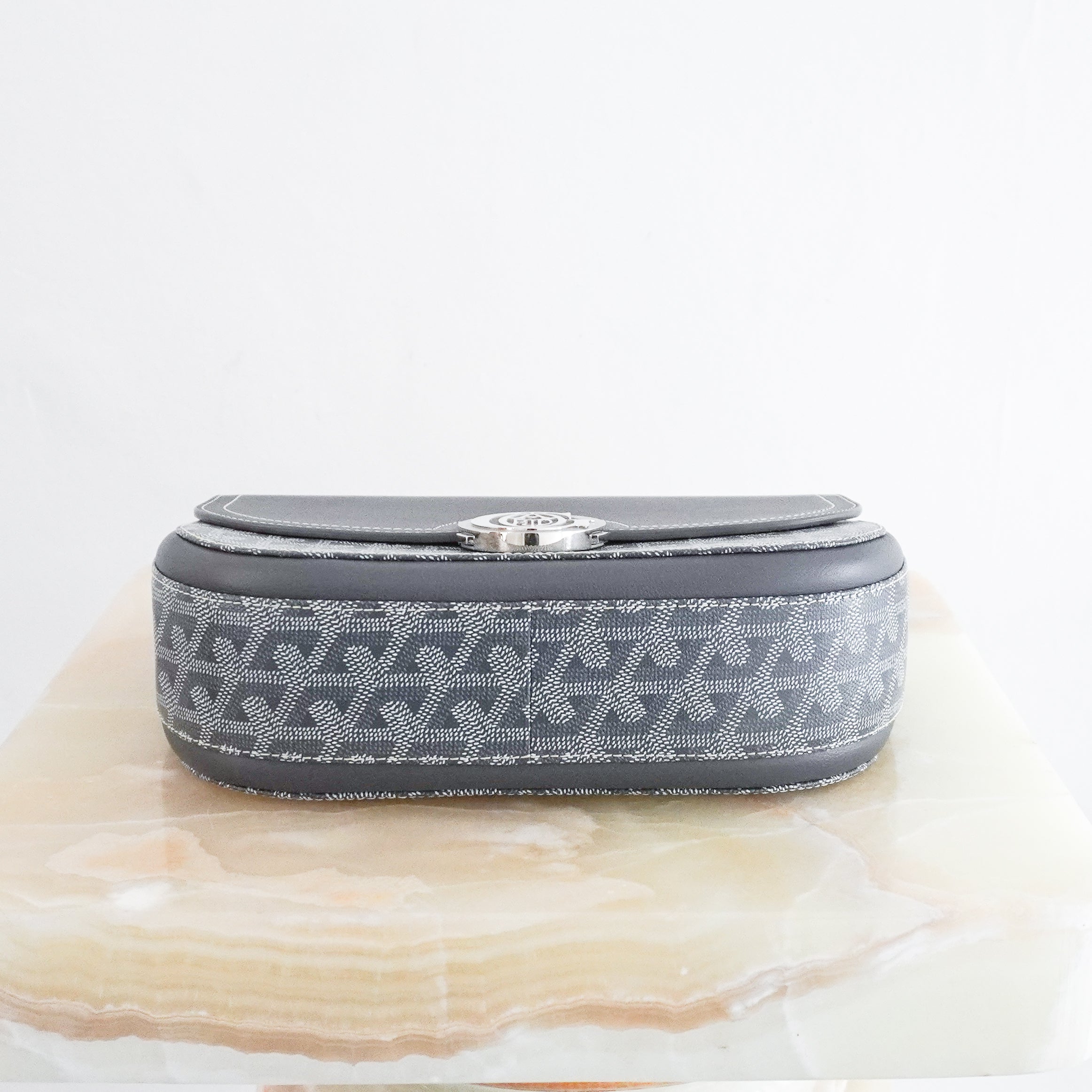 NEW Goyard 233 PM Bag in Grey Goyardine and Taurillon Leather (RRP £2500) | Authentic Preloved