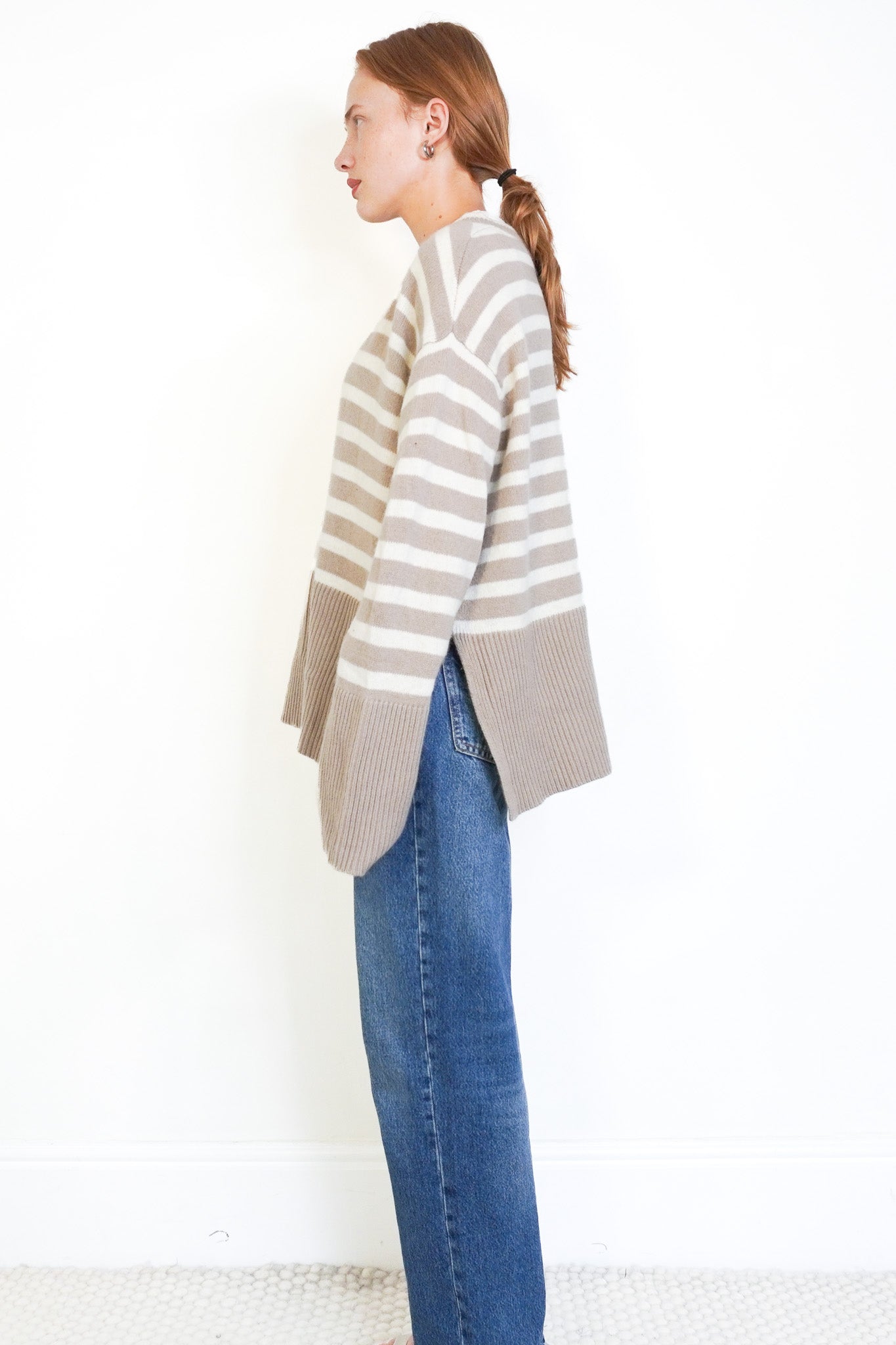 Allude Tan and White Striped Cashmere Jumper RRP £350 | Authentic Preloved