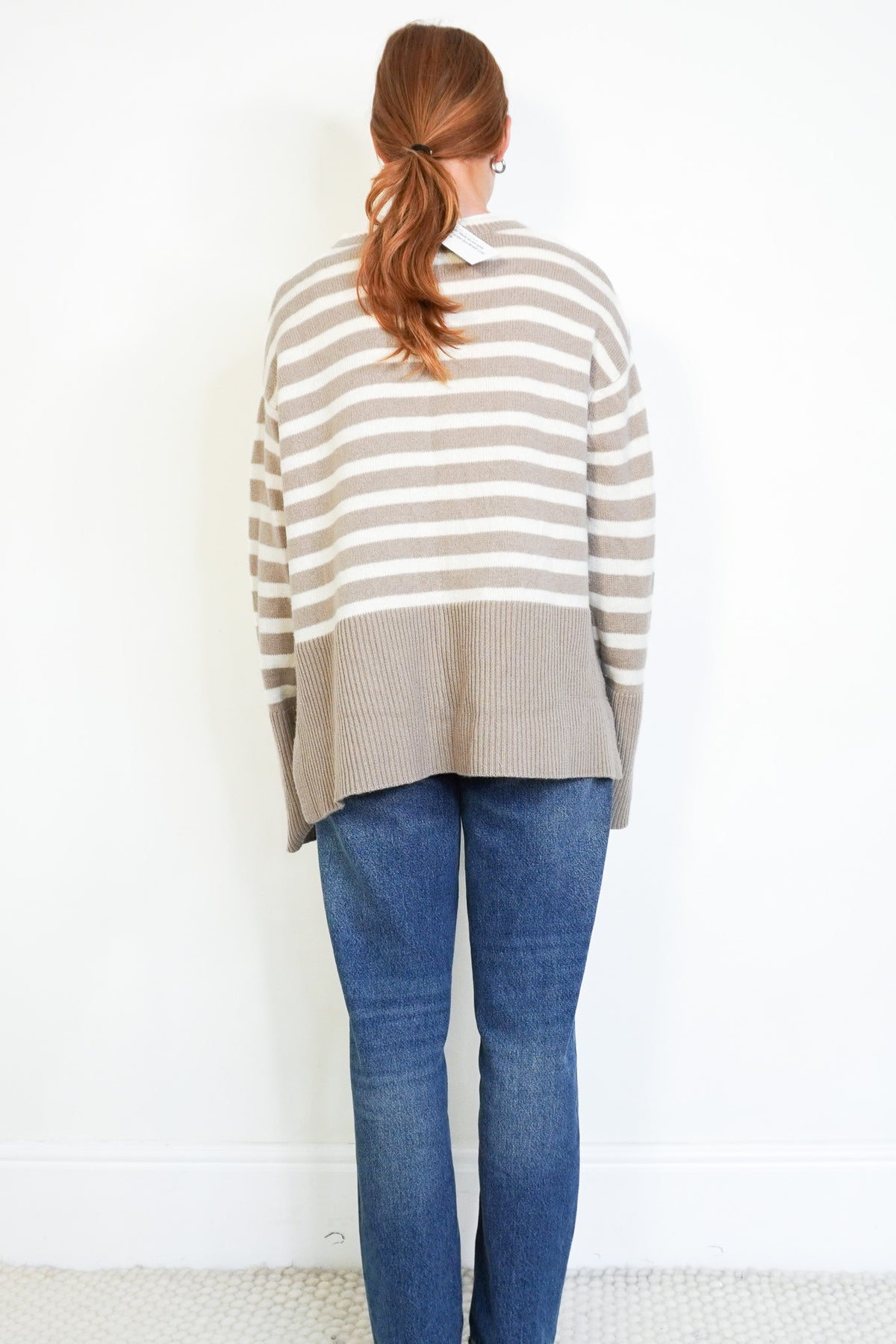 Allude Tan and White Striped Cashmere Jumper RRP £350 | Authentic Preloved