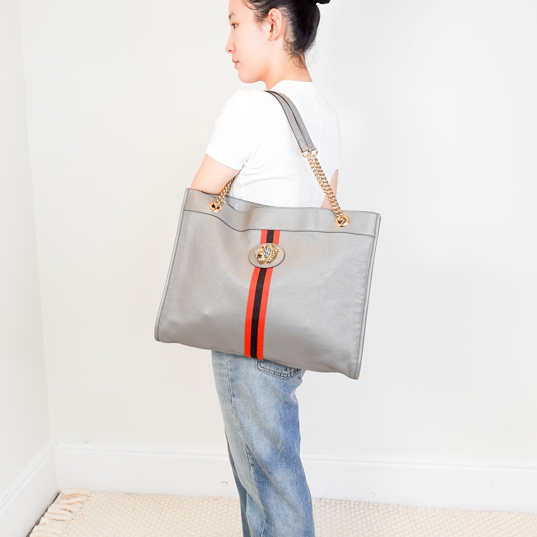 Gucci Raja Grey Tote bag with Tiger head RRP £2000 | Authentic Preloved