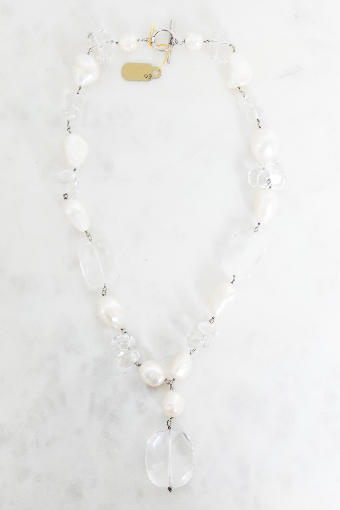 NEW freshwater pearl, crystal and silver necklace