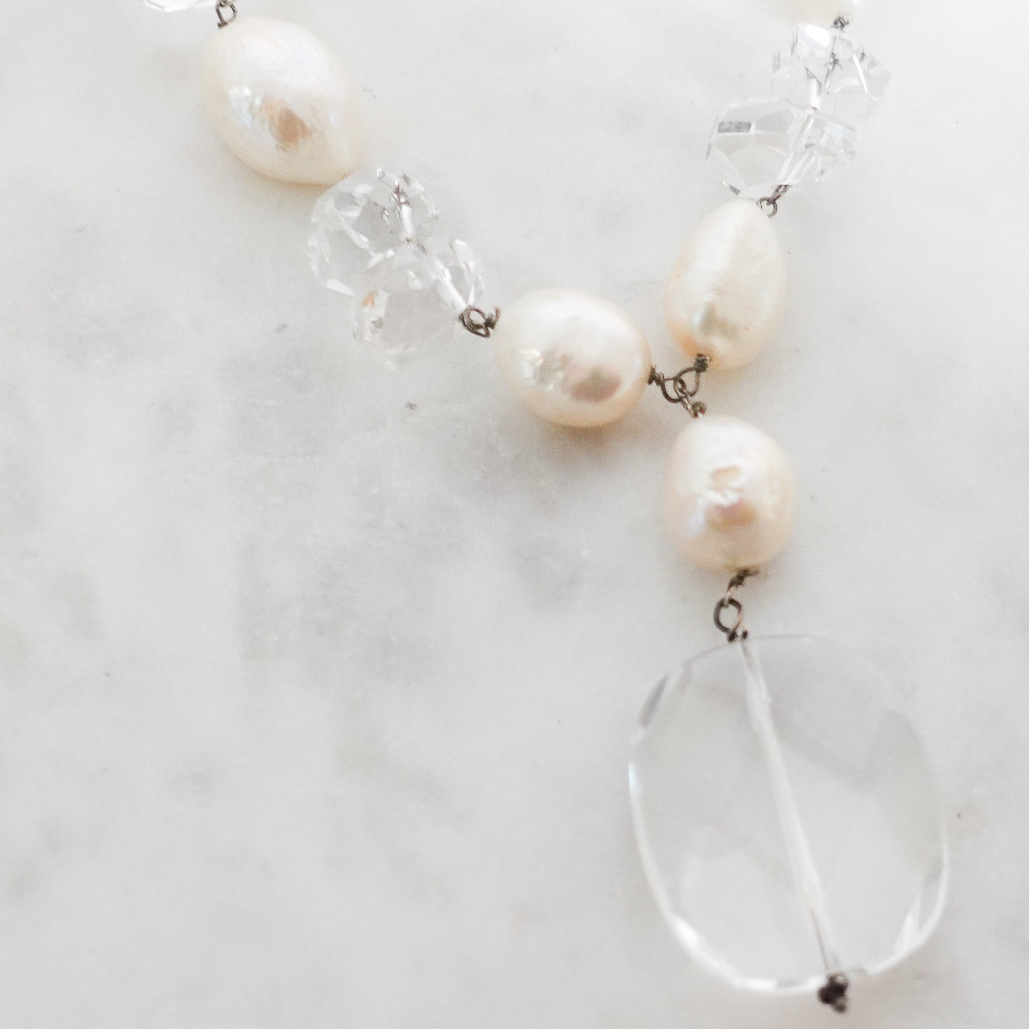 NEW freshwater pearl, crystal and silver necklace