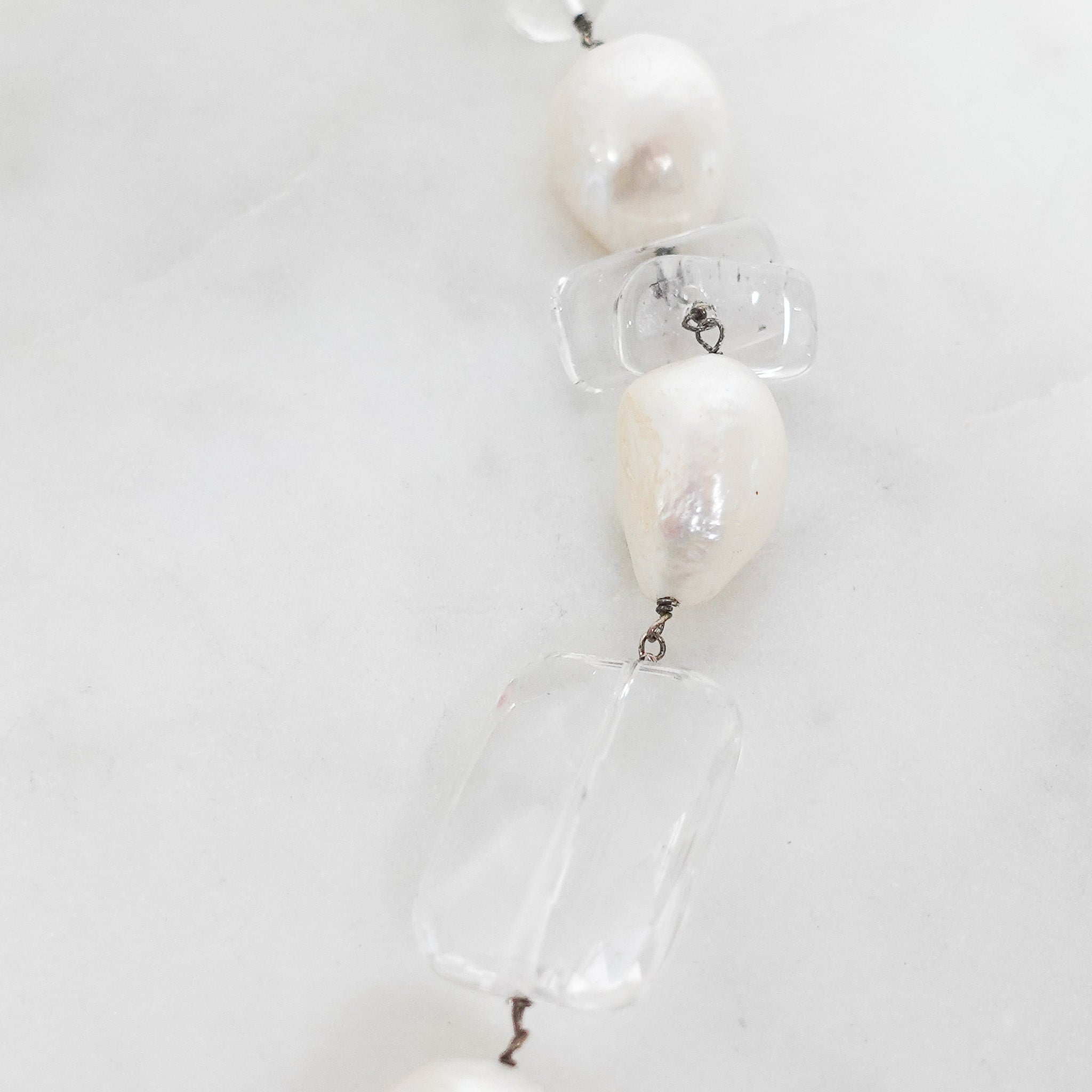 NEW freshwater pearl, crystal and silver necklace