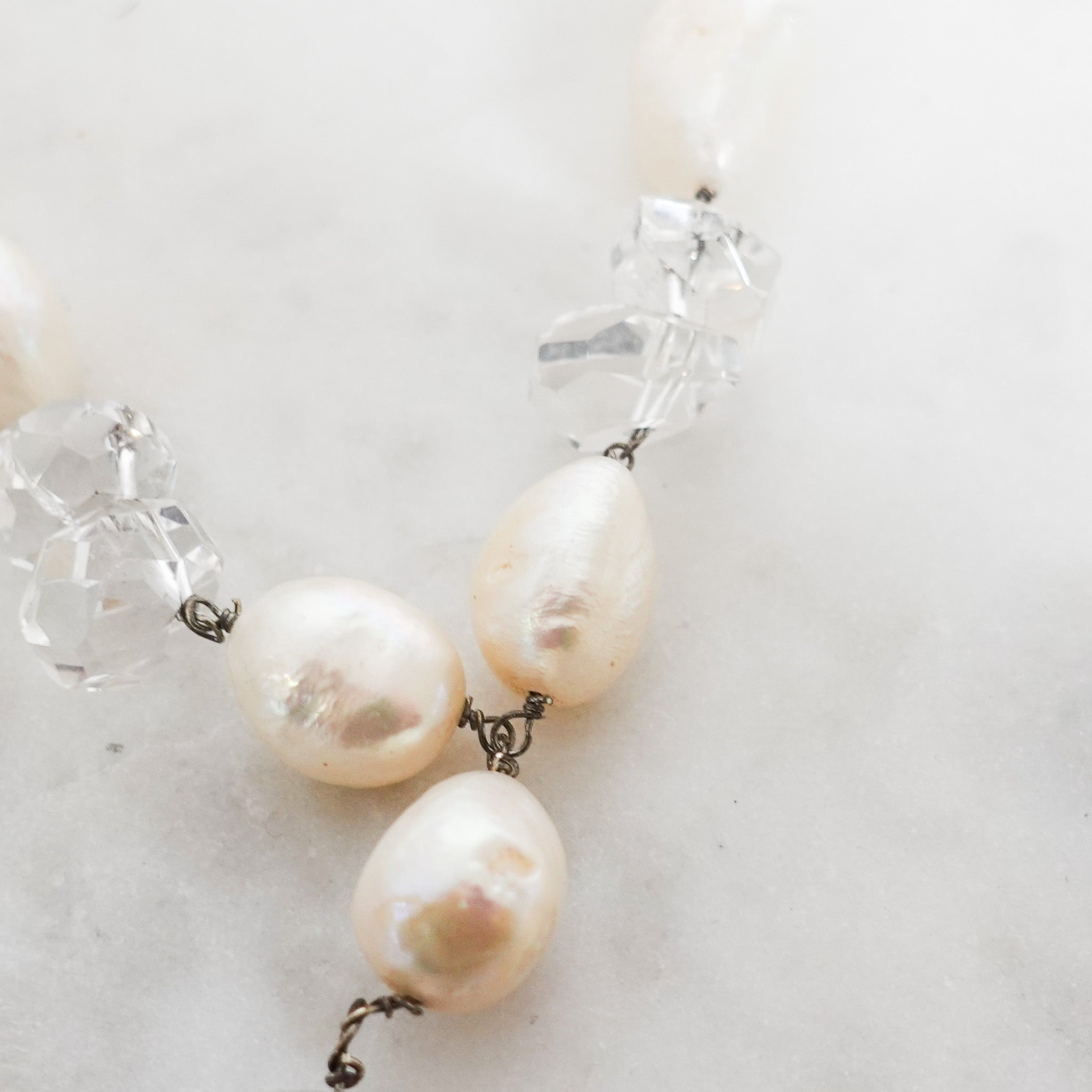 NEW freshwater pearl, crystal and silver necklace