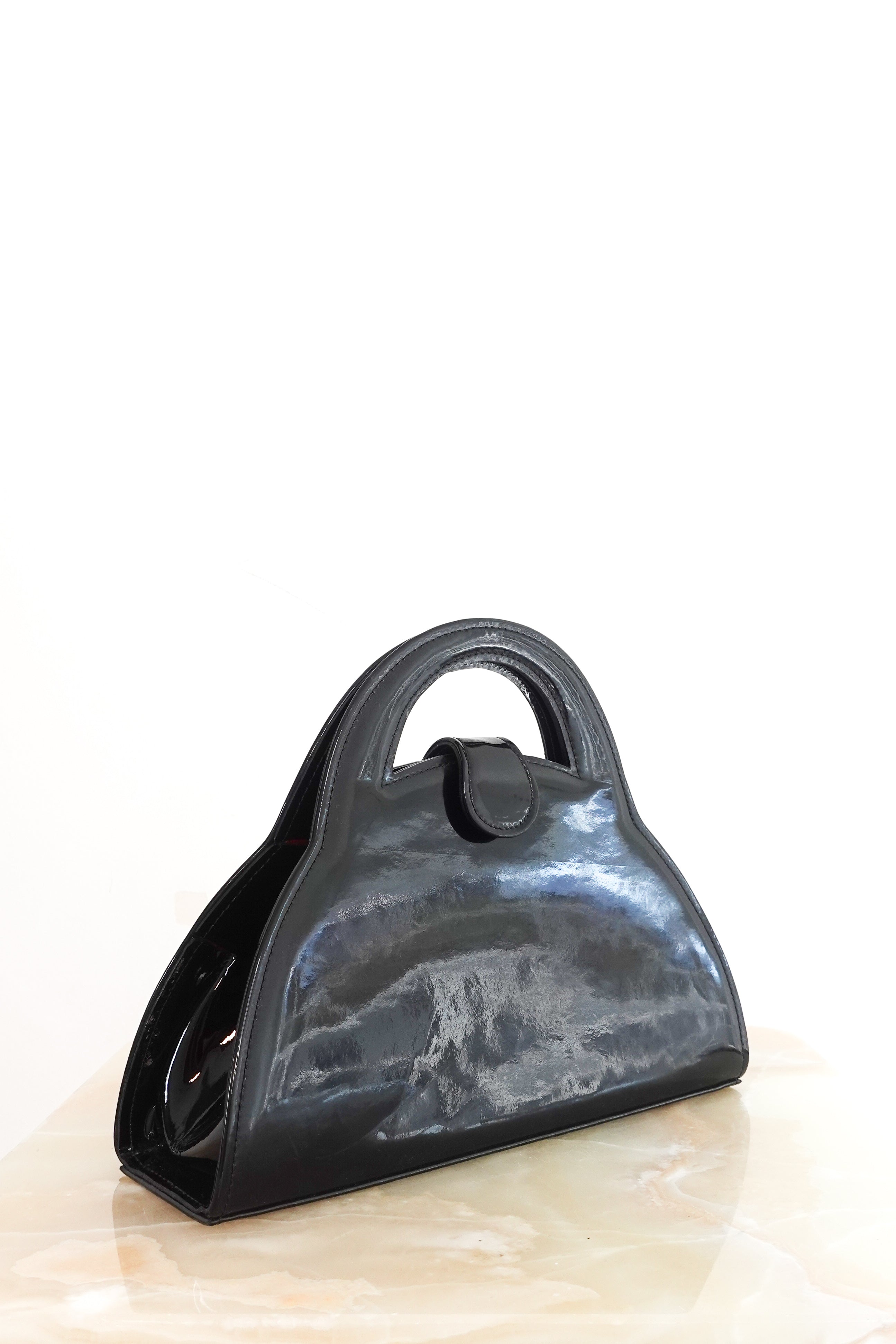 Handmade black gloss small handbag