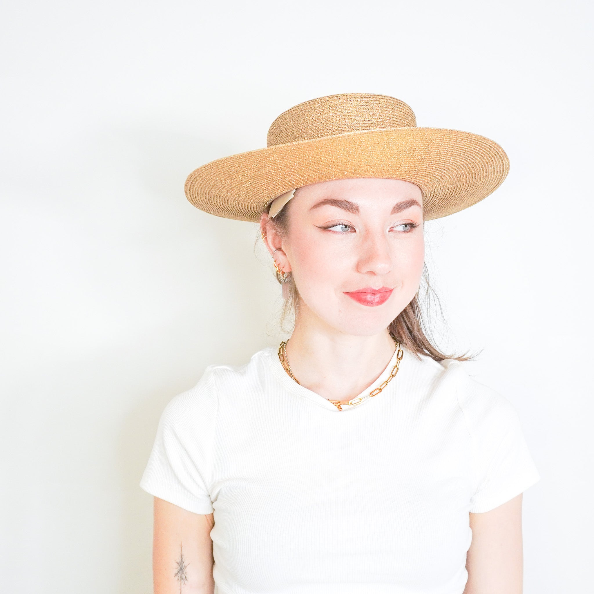 Gucci Boater Bee Hat in Gold RRP £575 | Authentic Preloved FINAL SALE