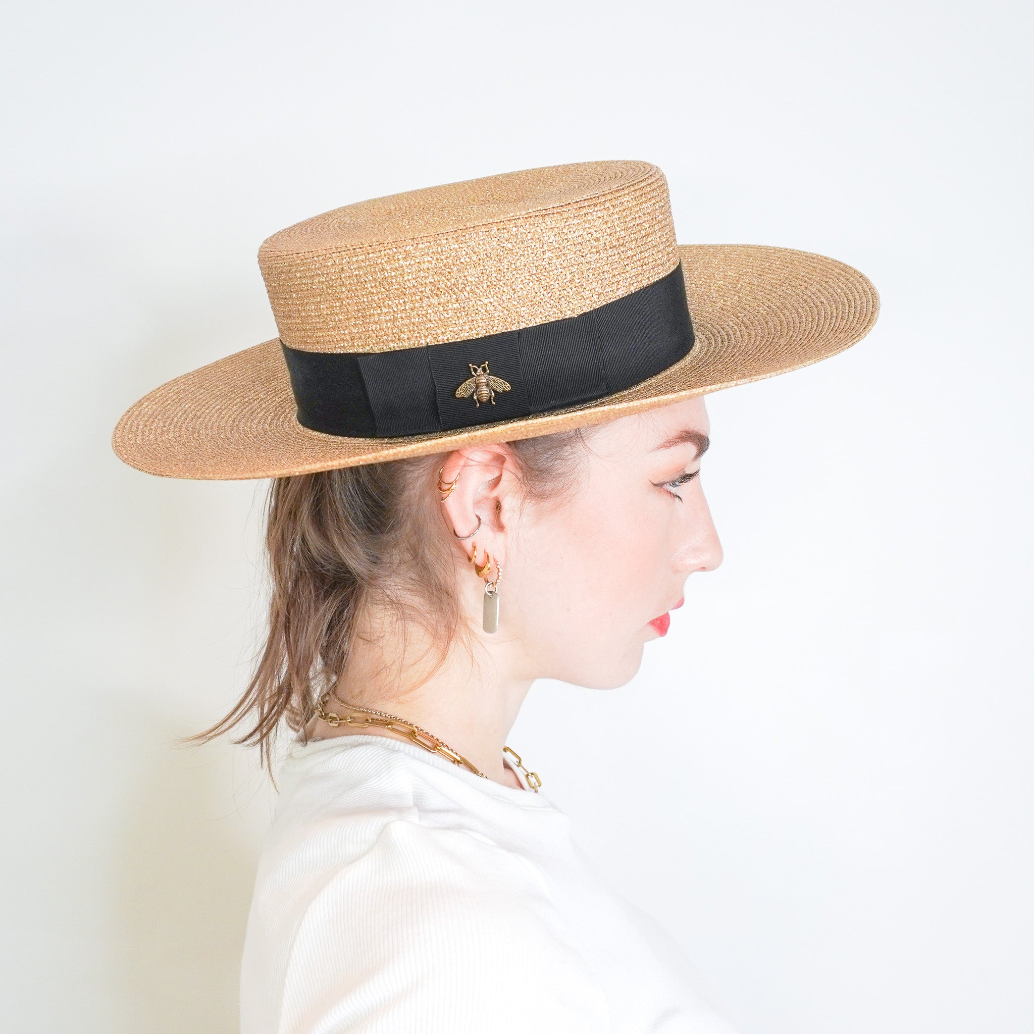 Gucci Boater Bee Hat in Gold RRP £575 | Authentic Preloved FINAL SALE