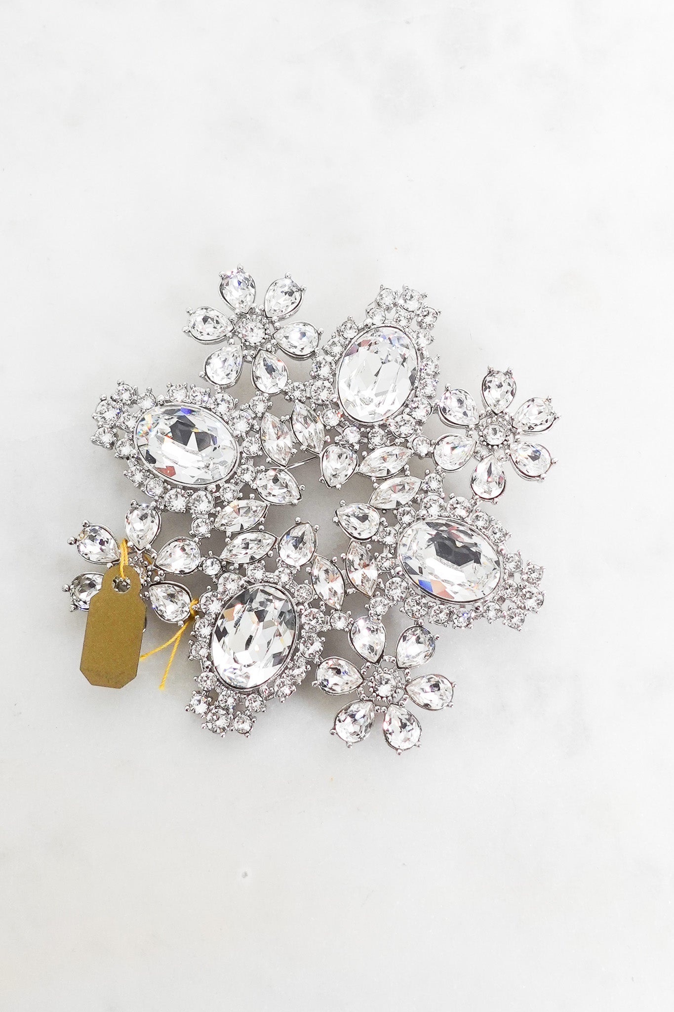 NEW Rhodium plated large rhinestone brooch