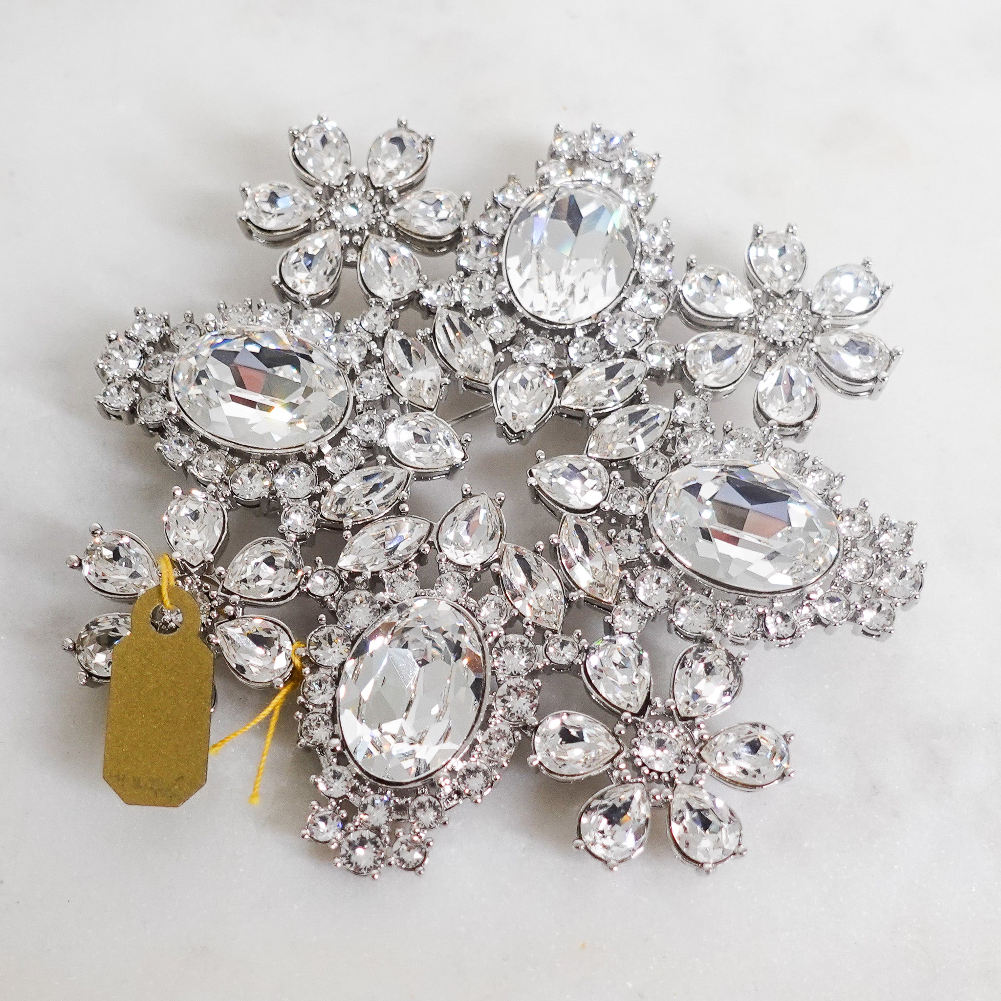 NEW Rhodium plated large rhinestone brooch